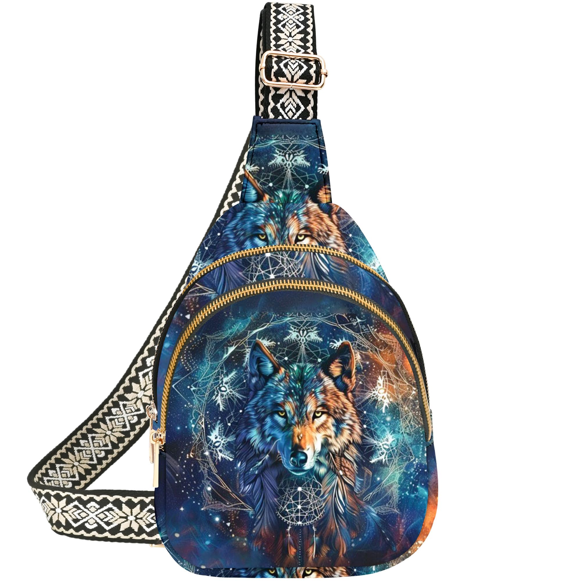 opshksog Wolf Small Sling Bag for Women Leather Crossbody Bags Sling Backpack for Outdoor Travel