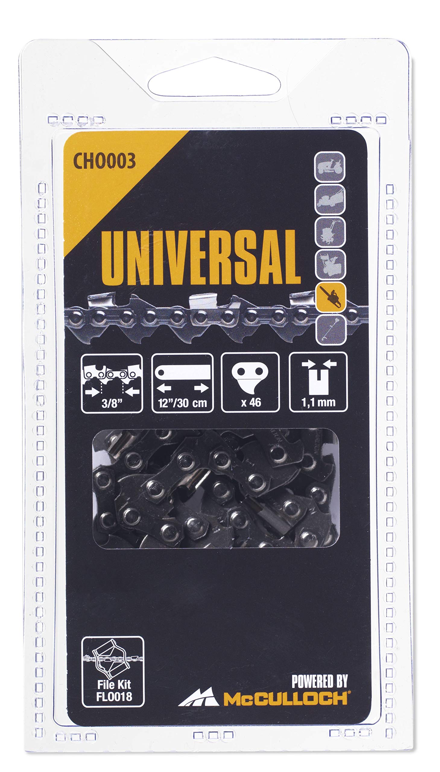 Gardena Universal Kette 12 Zoll/30cm 3/8 Zoll 46TG, CHO003: Sägekette für Kettensäge, hervorragende Schärfe, einfache Wartung, Original McCulloch Zubehör (Artikel-Nr. 00057-76.151.03)