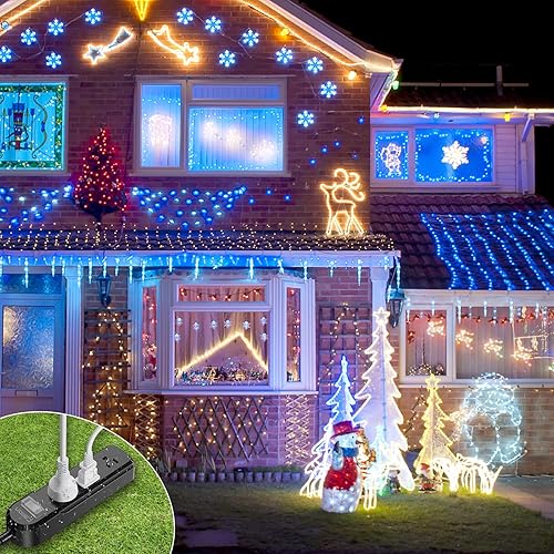 Miniatura 4 de Tira de alimentación IPX6 para exteriores resistente a la intemperie, cable de extensión de 10 pies, 3 salidas anchas, protección contra sobrecargas