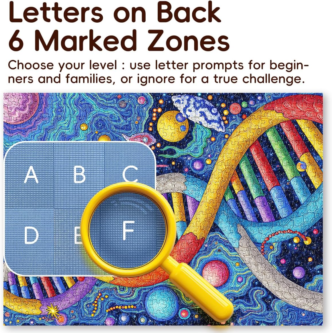 ROSE RAIN Premium 500 Pieces Jigsaw Puzzles for Adults with Letters on Back Dust-Free Thick HD Board DNA Helix Puzzle, Colorful Abstract Galaxy Space Science Art Educational Stress Relief Unique Gift
