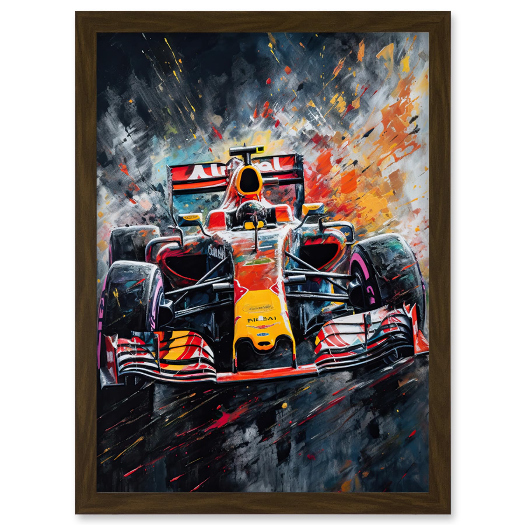 Artery8 Race Car Driver Racing Action Shot Painting Artwork Framed Wall Art Print A4