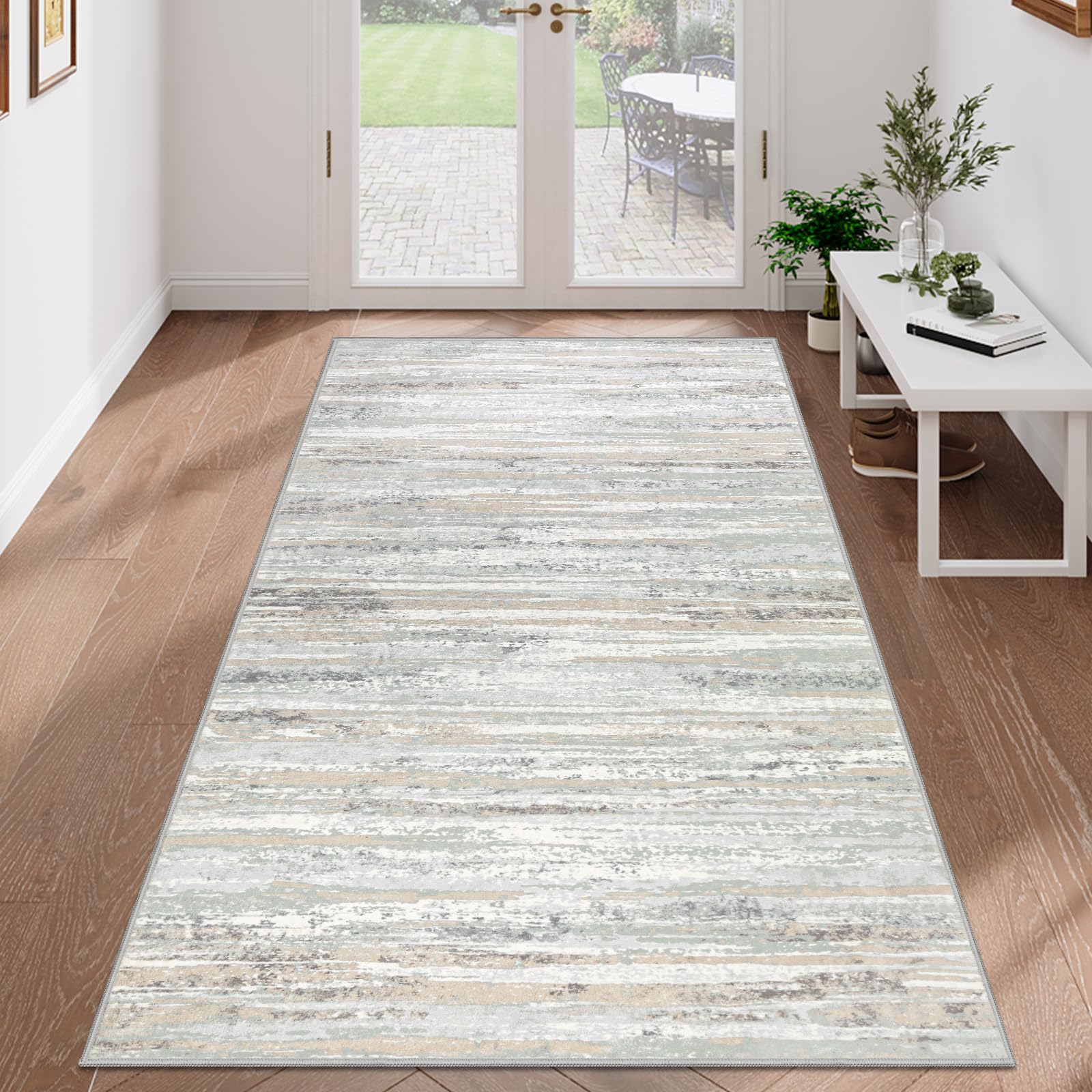 VSIWB Runner Rug for Hallway 80x150 cm Washable Non-Slip Beige Moderne Abstrait Lightweight Carpet for Living Room, Bedroom, Kitchen, Foyer, Entrance, Balcony