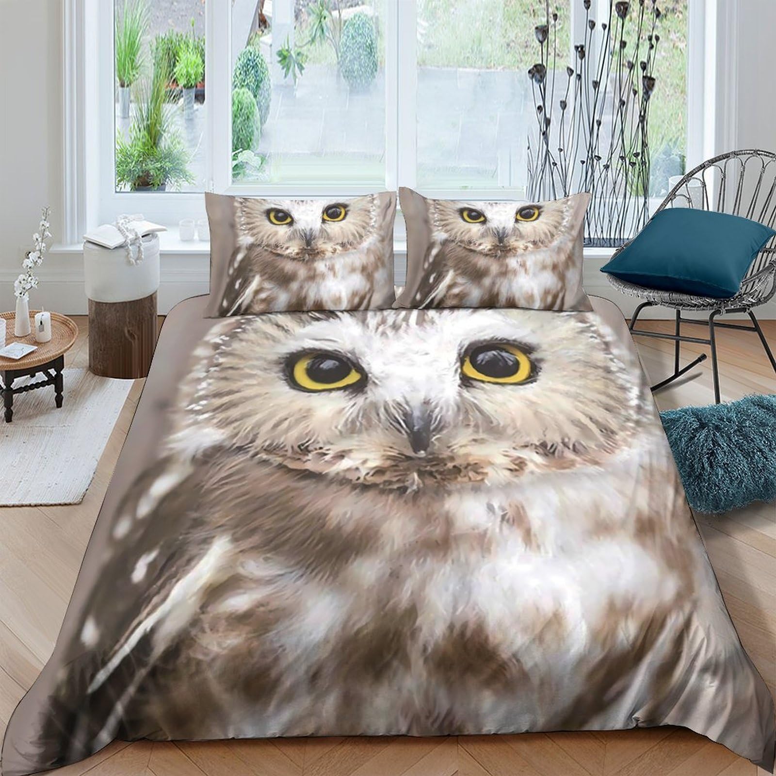 Ctjqhvkz Style-3 3D Printed Owl Eyes Fitted Sheet Microfiber Soft Breathable Brown Feather Mattress Cover For Bedroom Guest Room Decor Single（135X200cm）