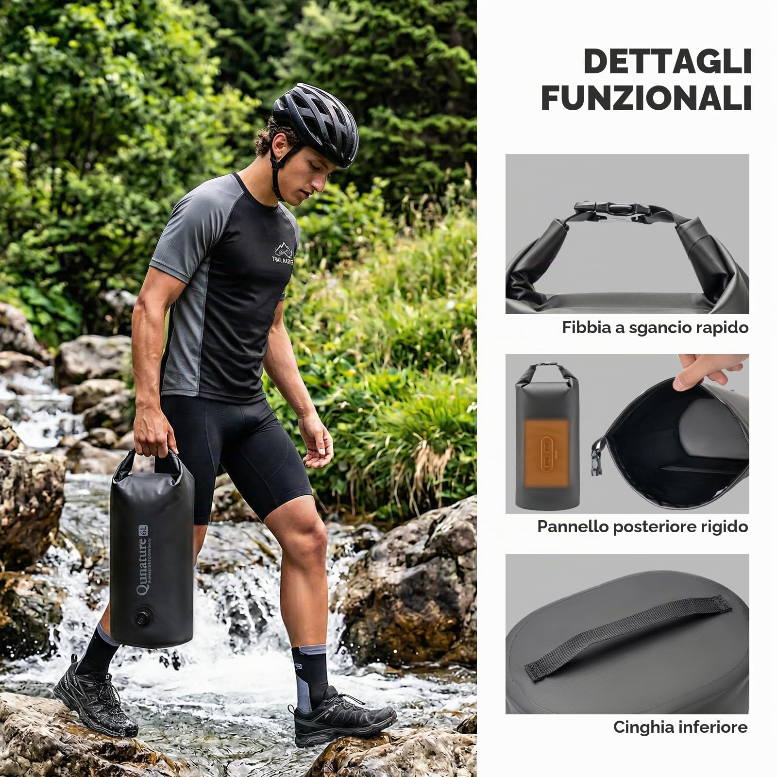 Borsa Impermeabile per Forcella Anteriore Bici 6L, Sacca Dry Bag con Base Magnetica e Valvola a Compressione, con Chiusura Roll-Top, per Bikepacking Spiaggia Ciclismo