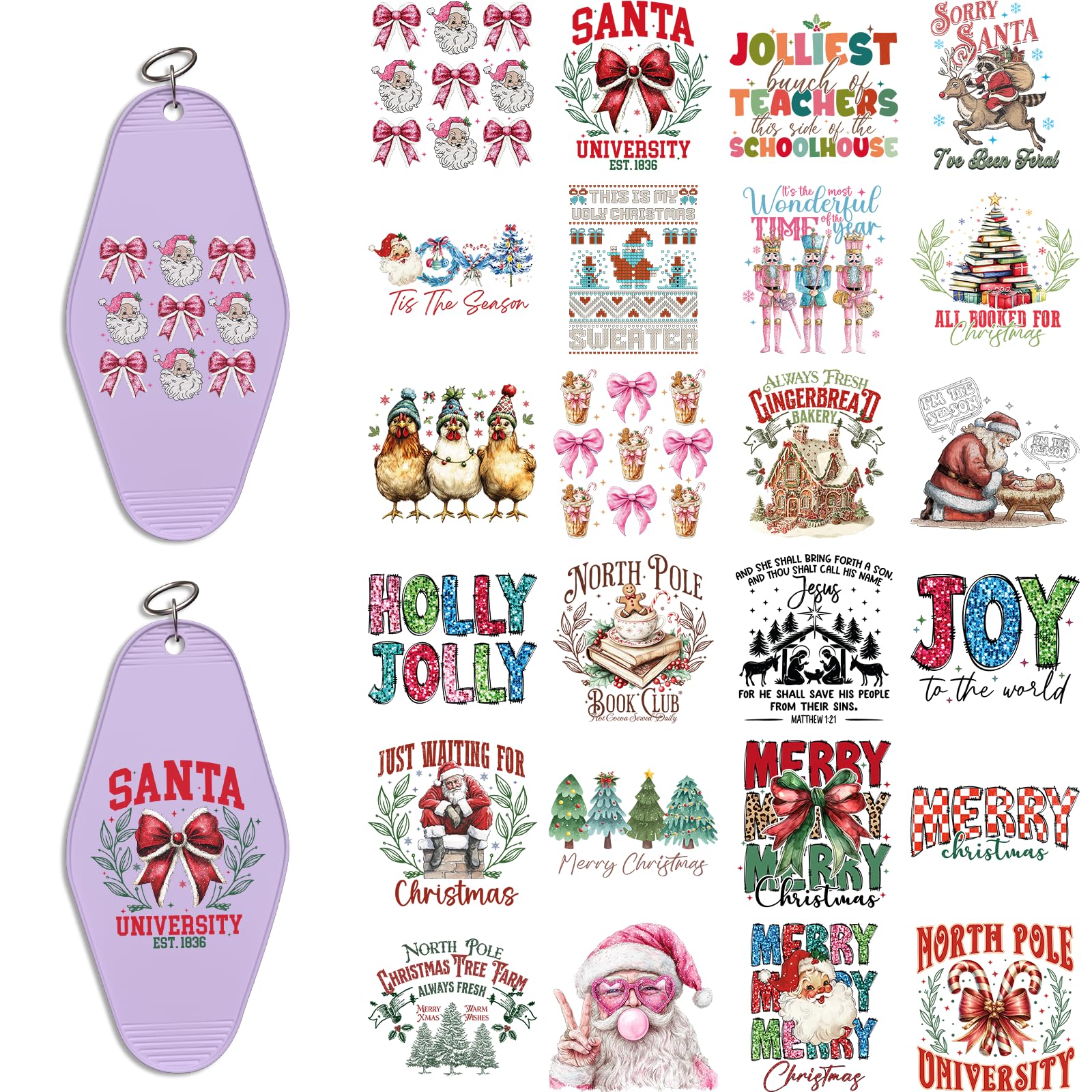 48 Pcs UV DTF Stickers Christmas Quotes Sticker for Keychain