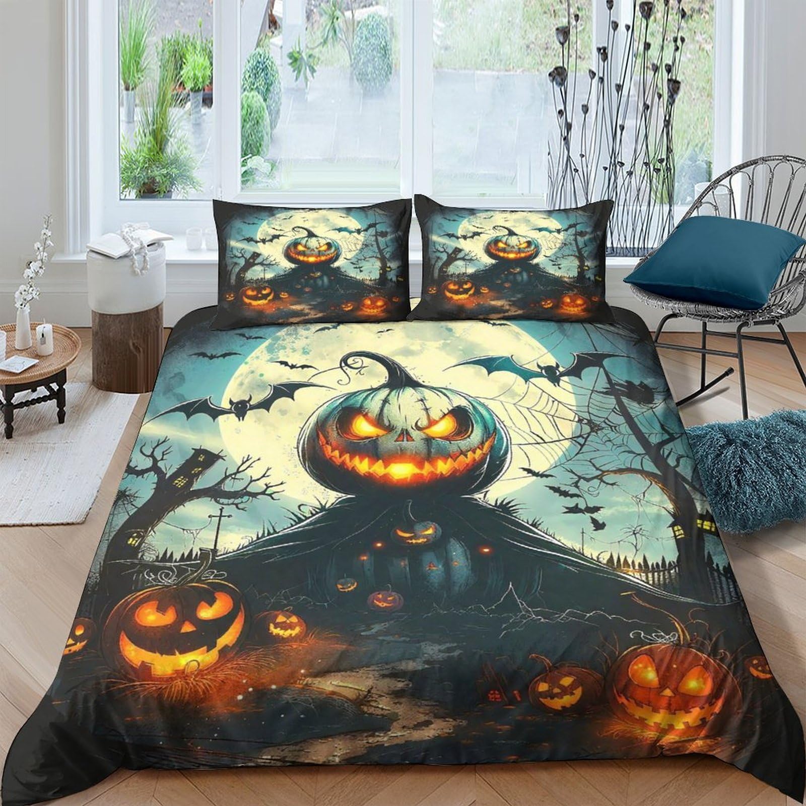 Parure de lit citrouille fantôme 3D pour transformer la chambre des enfants à Halloween