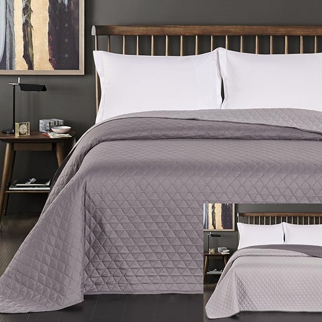 DecoKing Narzuta Na Łóżko 220 x 240 cm Szara Srebrna Dwustronna Pikowana Łatwa W Pielęgnacji Axel