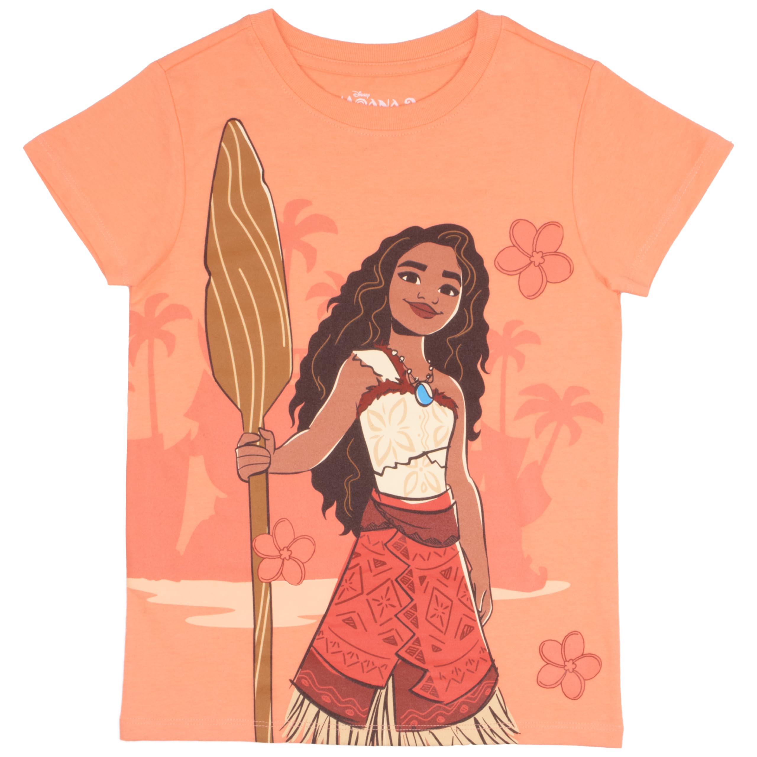 Disney Moana and Friends - Paquete de 2 camisetas con estampado gráfico para niña, paquete de camisetas de manga corta para niños