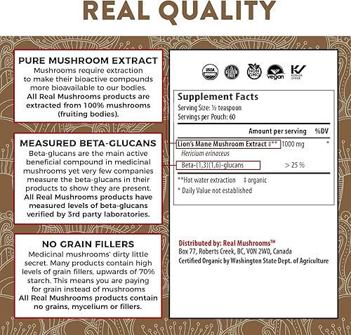 Miniatura 5 de Real Mushrooms Suplemento orgánico en polvo de melena de león para cognición y apoyo inmunológico 60 porciones y 5 Defenders Chocolate 2 onzas con