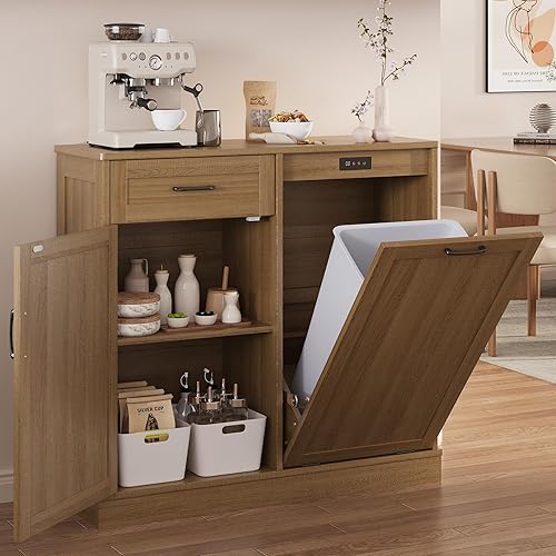 Miniatura 9 de Armario de basura de doble inclinación, isla de cocina con almacenamiento de basura, armario de basura para cocinas, armario de madera con bote de