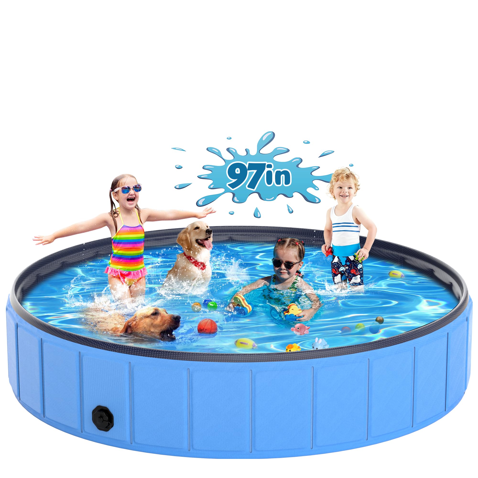 Photo 1 of Instraella Extra Large Dog Pool Foldable Plastic Pool for Large Dogs, 0.6mm Durable and Collapsible Pet Bathing Tub Portable Outside Swimming Pool for Kiddie and Dogs (97x16in)