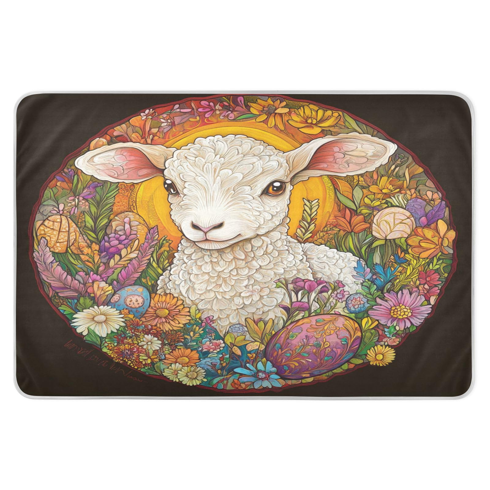 Extra Large Resuable Changing Pad Covers Water Resistant Bed Wetting Pad Breathable Pee Mats for Children Adults Pets 52x34in Easter Lamb