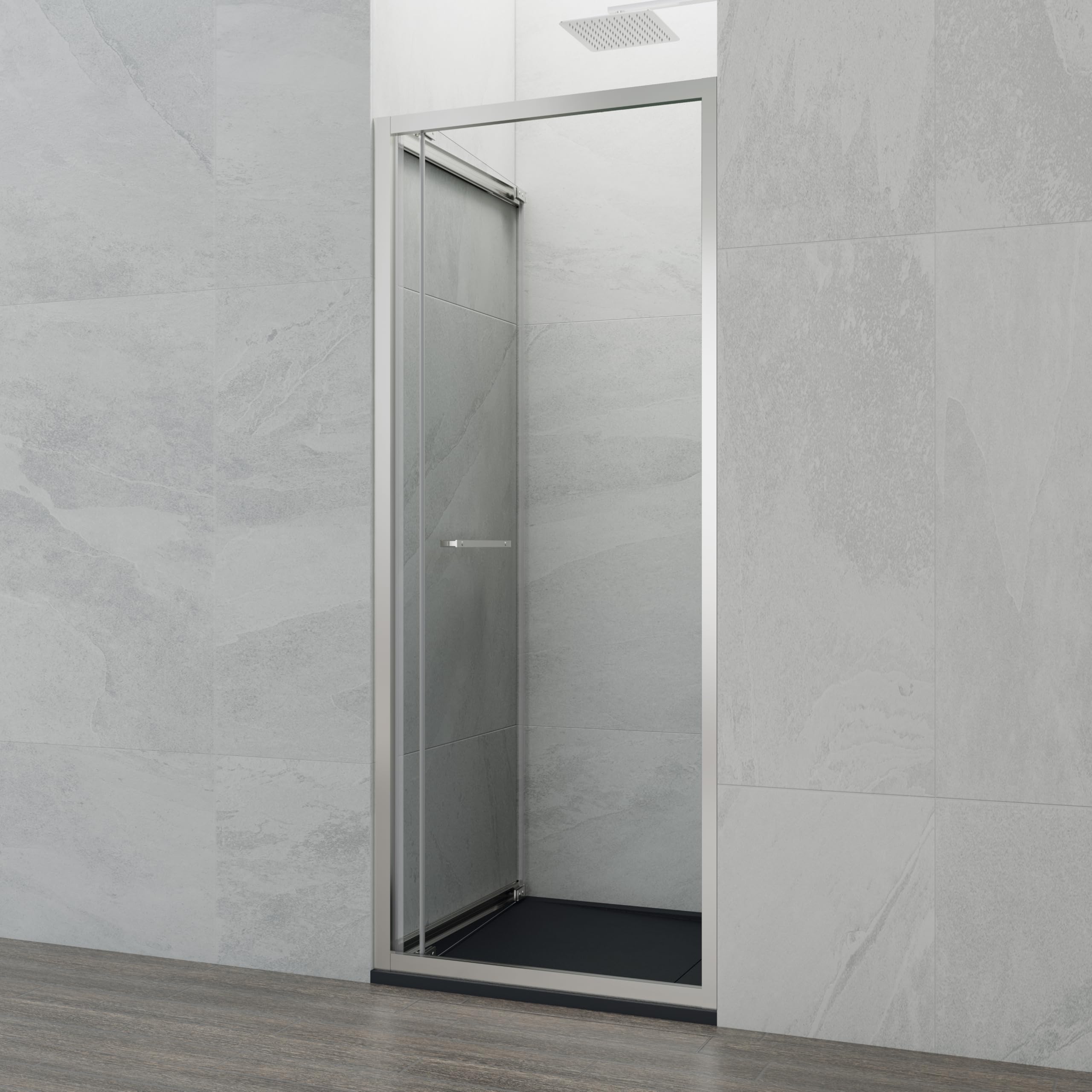 GME - Mampara Ducha Cromo Frontal 1 Puerta Corredera Plegable 75cm | Mampara de Cristal con Ancho Adaptable, Perfilería de Aluminio con 195cm de Altura y Cristal Templado Antical 6mm
