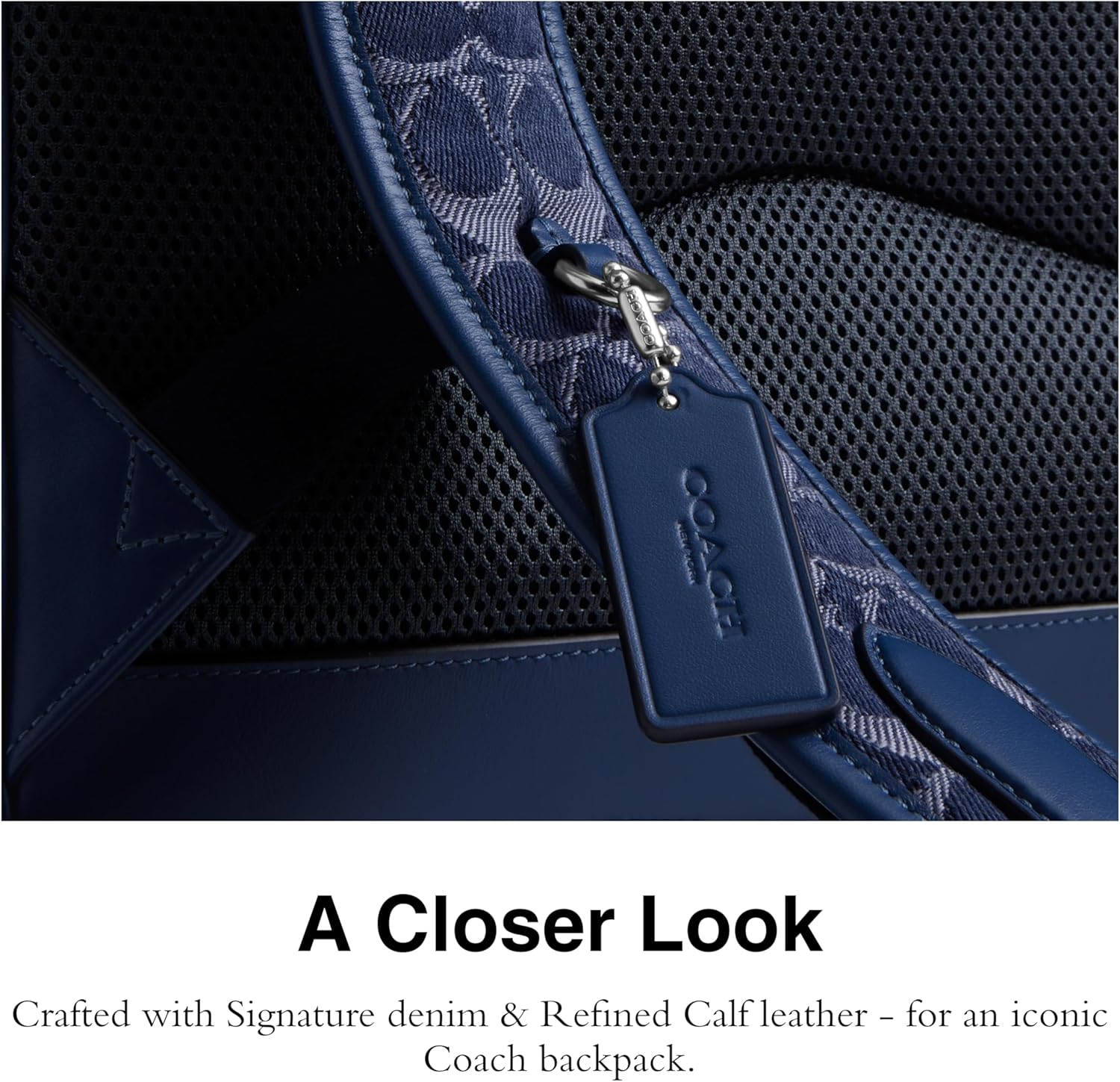 Coach, Mens, Charter Backpack in Signature Denim, Deep Blue, One Size