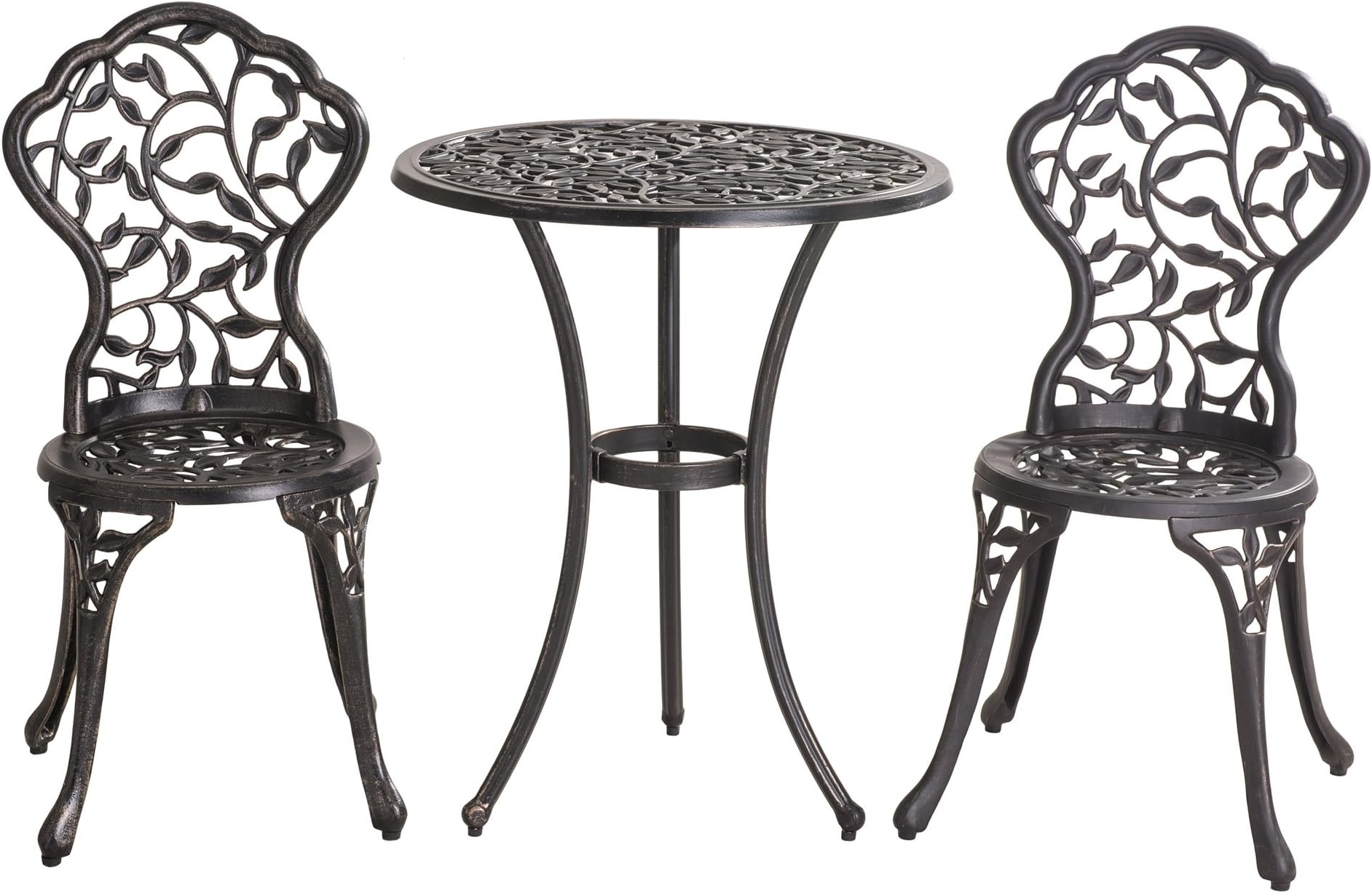 Vinely 24" x 24" x 28.3" Black Cast Iron and Cast Aluminum Bistro Set