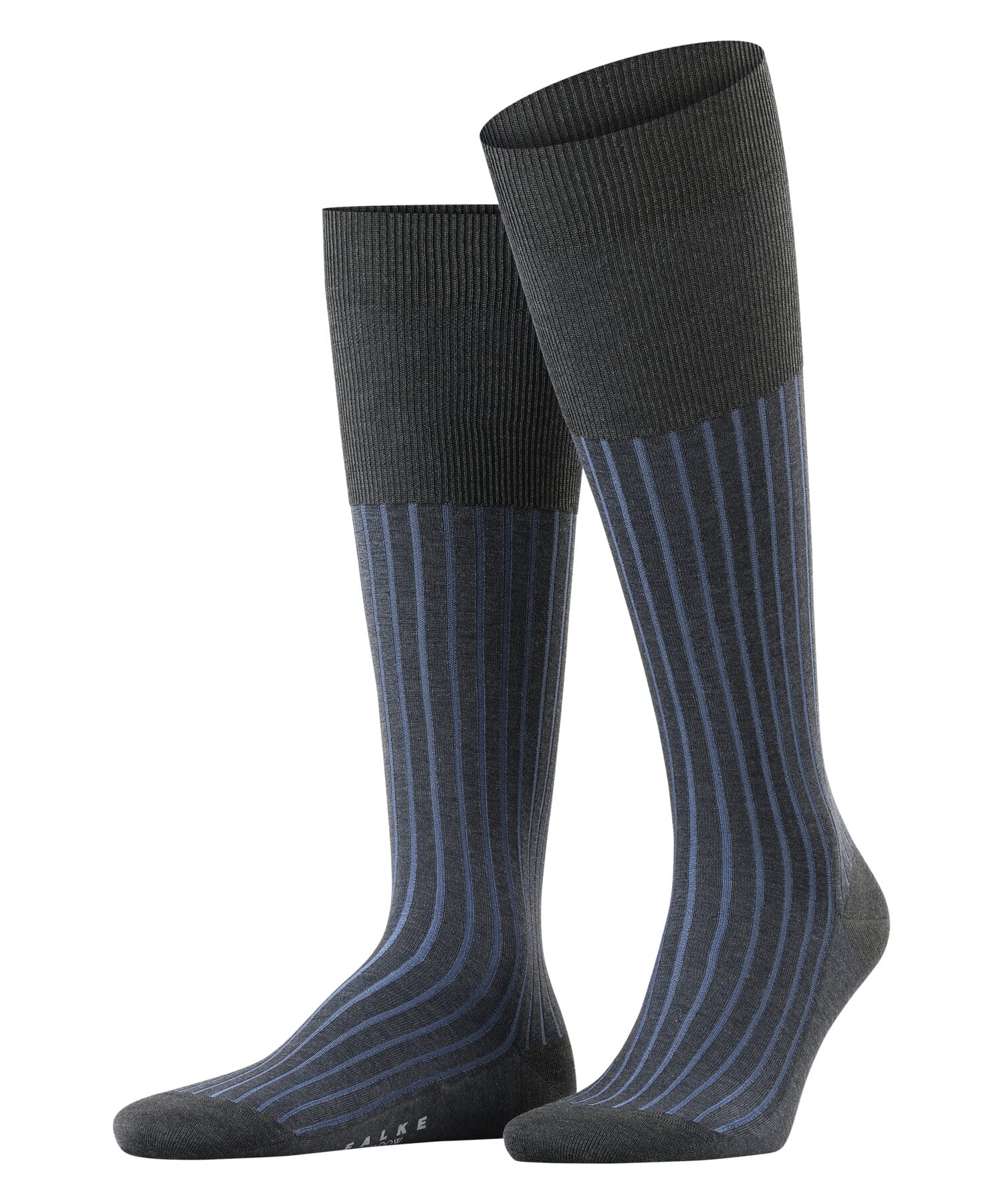 Falke Men's Grey Anthracite Melange 3191 Shadow M Kh Cotton Long Patterned 1 Pair Knee-High Socks, 8.5-9.5