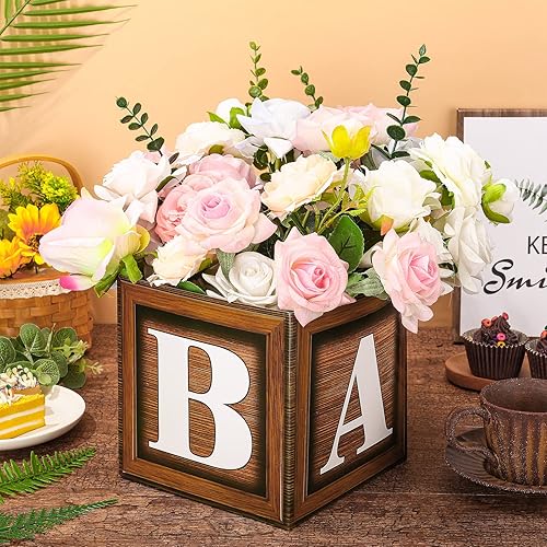 Miniatura 2 de Jetec 10 piezas de cajas de baby shower, cajas de centro de mesa de baby shower, decoración de mesa de revelación de género con letras, decoración