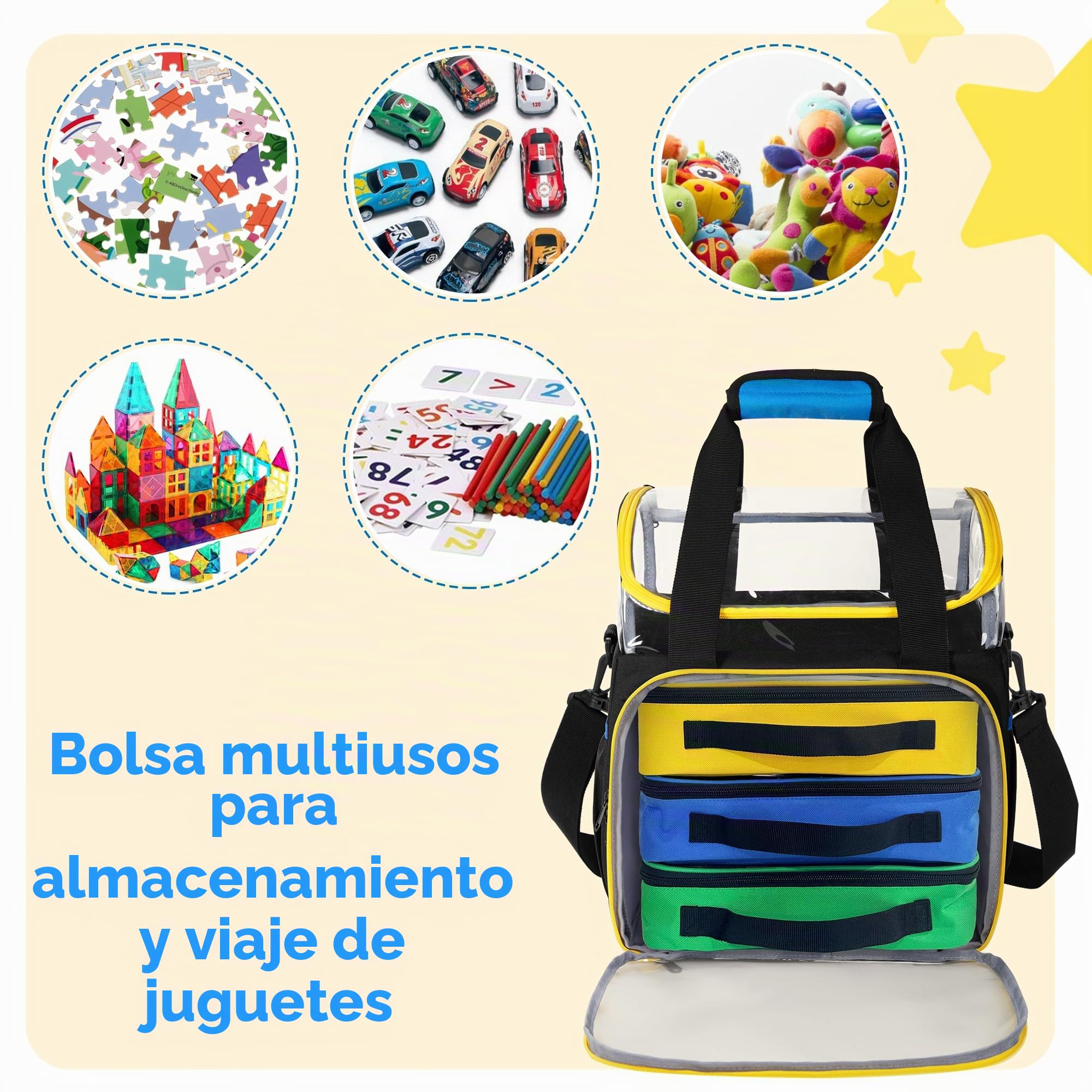 Rexmica 4 Piezas Bolsas Guardar Juguetes, Doble Capa Bolsa para Transportar | para Bloques Construcción, Piezas Magnéticas, Juegos de Mesa y Otros Juguetes, Contenedores de Almacenamiento Juguete, Negro