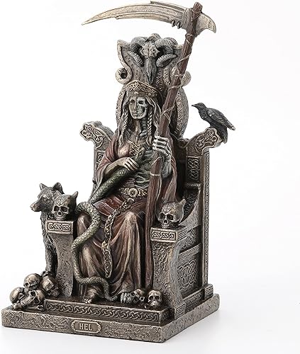 Veronese Design Escultura de resina fundida en frío Hel, la diosa nórdica de Helheim de 9 pulgadas de alto, acabado de bronce antiguo, decoración de