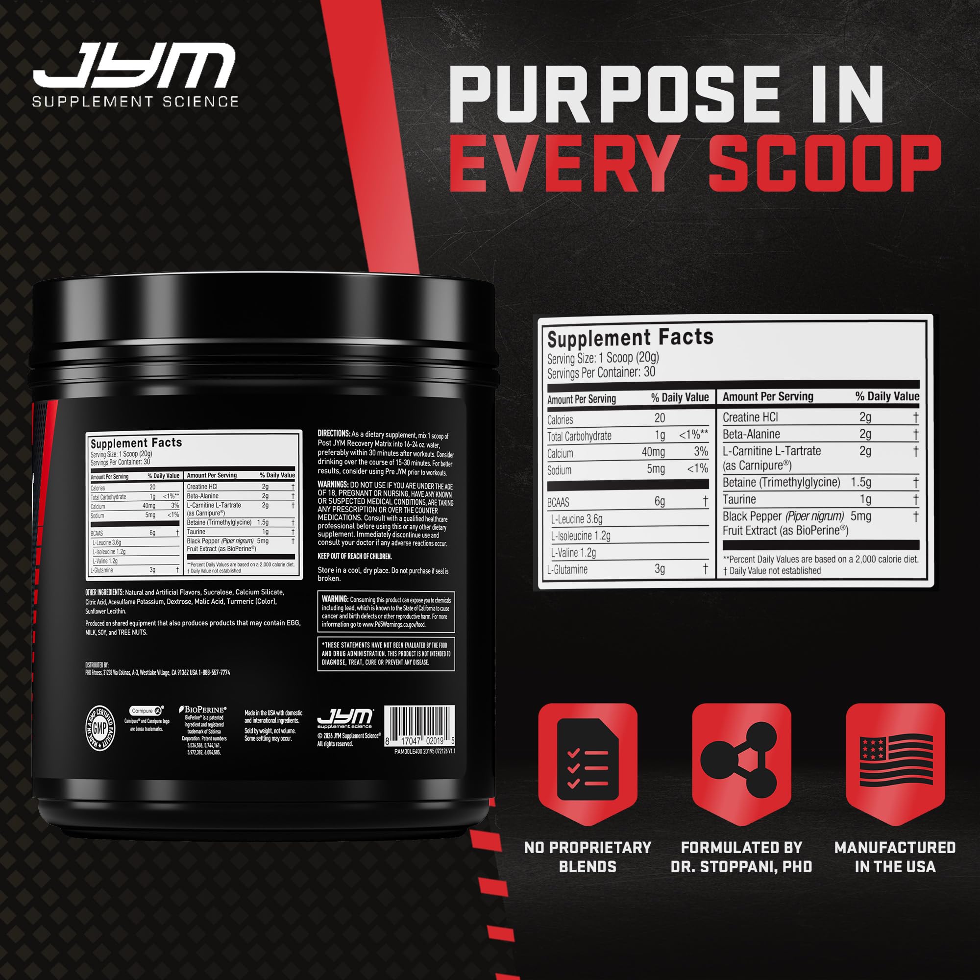 Post JYM BCAAs+ Recovery Matrix, Lemonade - Creatine HCl - 21.2 Oz — Amazon image 4