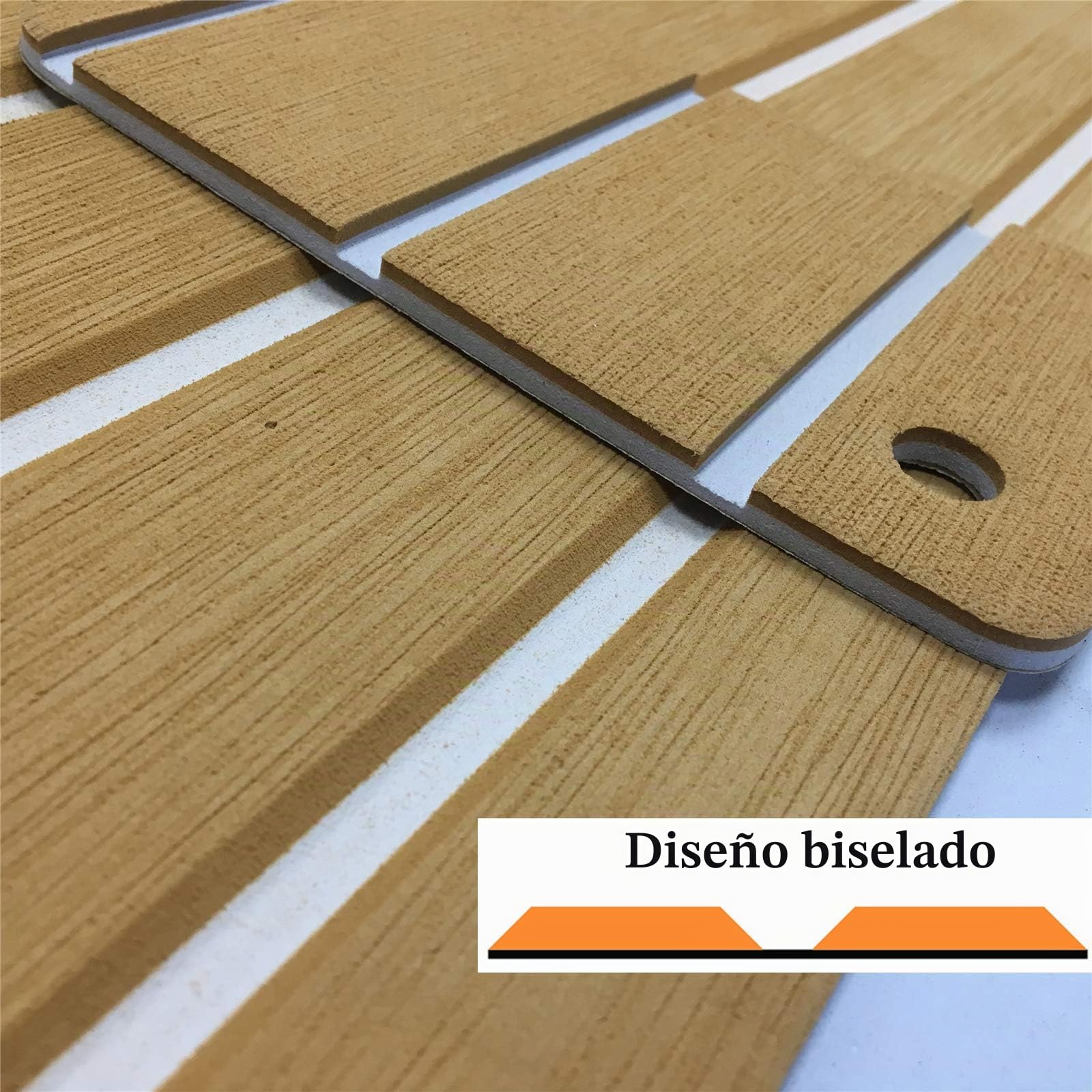 240cm x 90cm EVA Marino Cubierta Teca Sintetica Suelos para Barcos Yate (Amarillo Marrón con Blanco)