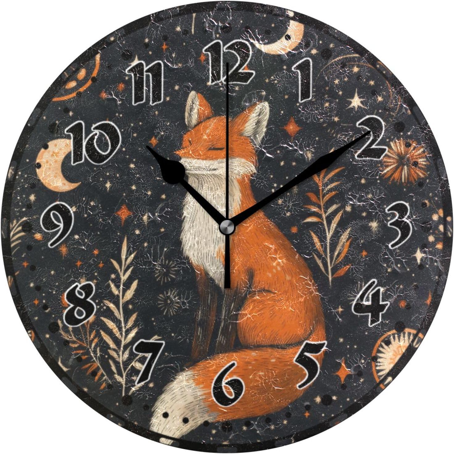 Magical Fox Wall Clock, Silent Non Ticking 10 Inch Battery Operated Wall Clocks, Easy to Read Clock for Home Kitchen Living Room Bathroom Office Decor