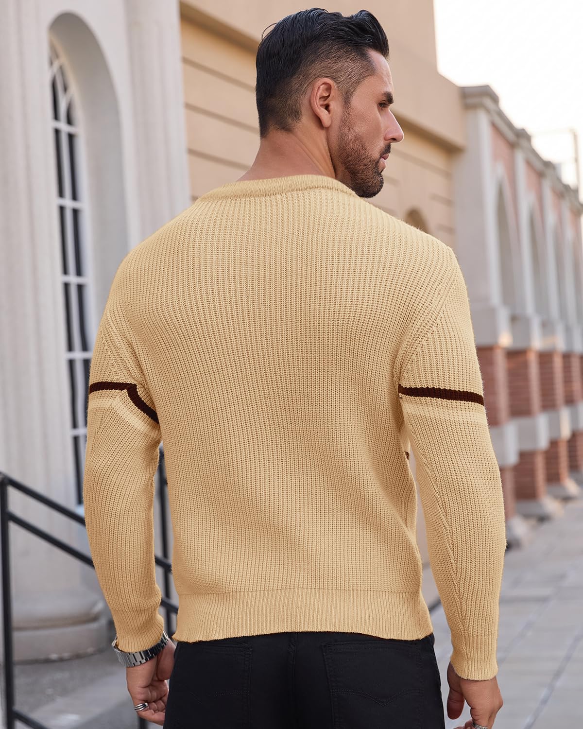 crazy bean Maglione Uomo Invernale Collo Rotondo Maglia Dolcevita Patchwork Felpa Lupetto Lupetto a Maglia Slim Fit