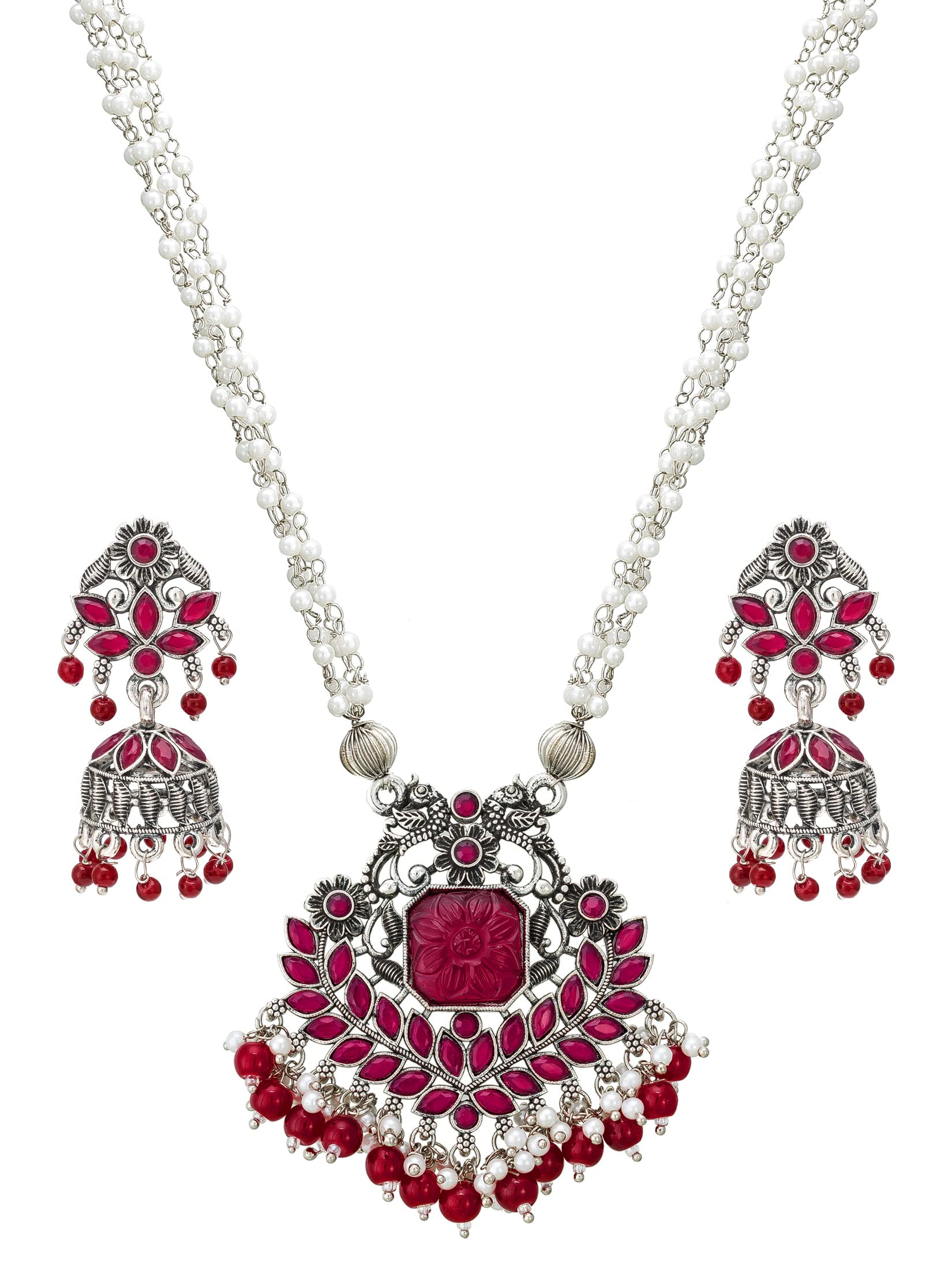The Luxor Exclusive Traditional Antique Silver Oxidised Temple Pearl Mala Jewellery Set for Women Girls NK3519 (B09S6N4NX5) Amazon Price History, Amazon Price Tracker