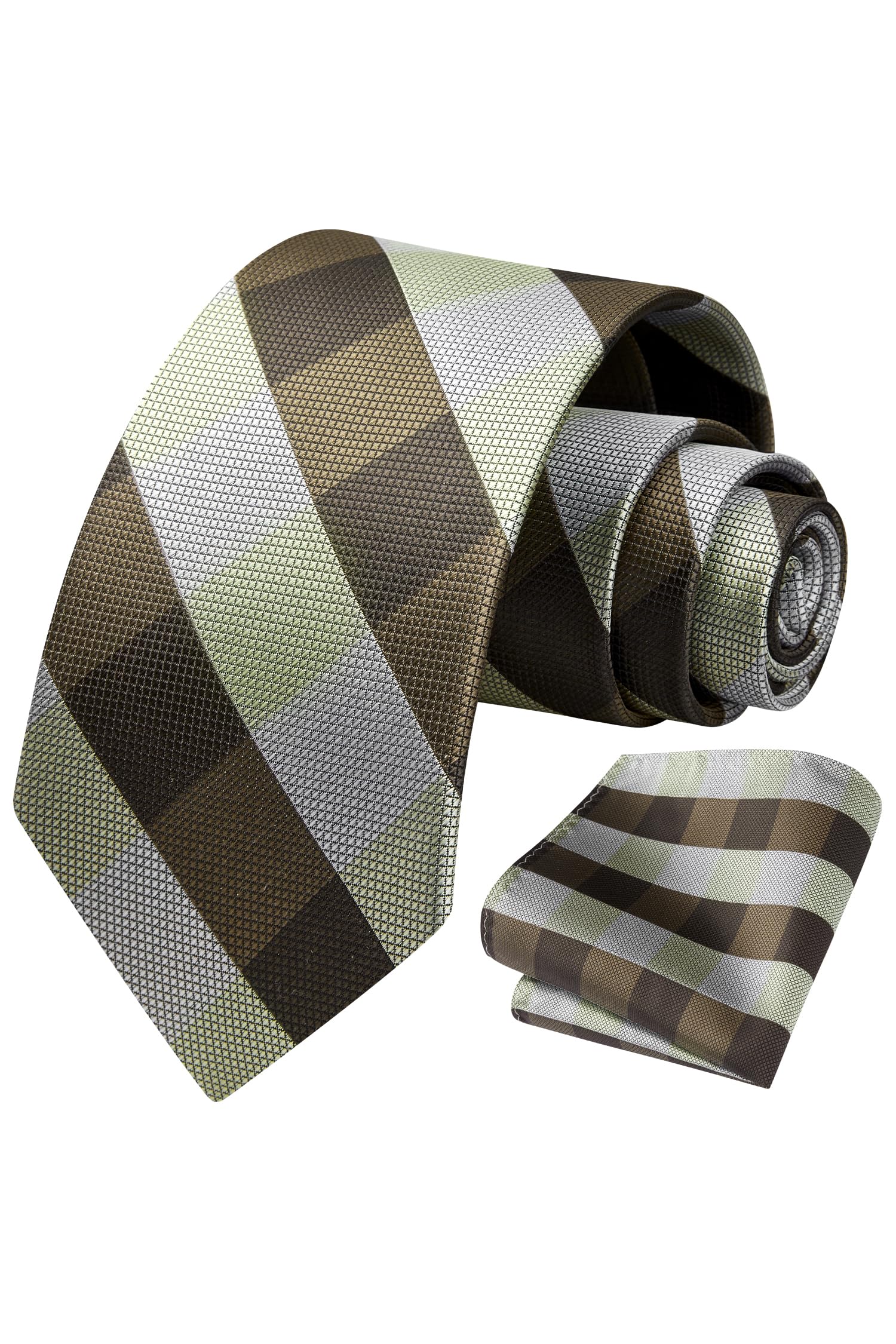 HISDERN Ties for Men Plaid Checkered Tie with Pocket Square Woven Business Formal Necktie Handkerchief Set Wedding Party