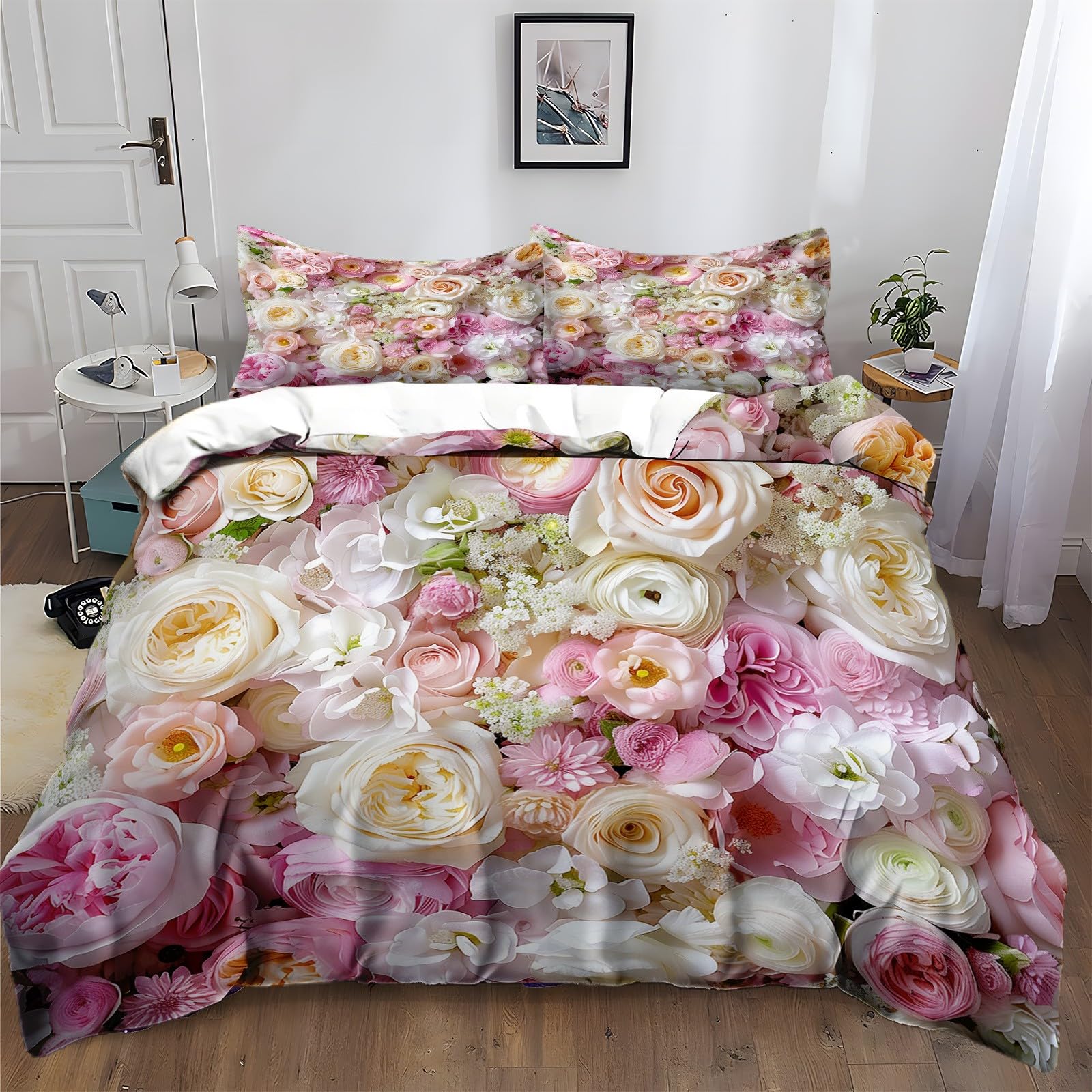 Parure de lit 2 personnes rose florale en microfibre pour transformer votre chambre parentale