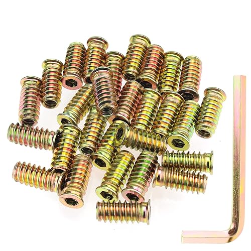 Miniatura 29 de Insertos roscados de 5/16"-0.709 x 0.984 in, acero al carbono chapado en zinc, con llave hexagonal para tornillos de muebles de madera, 26 piezas