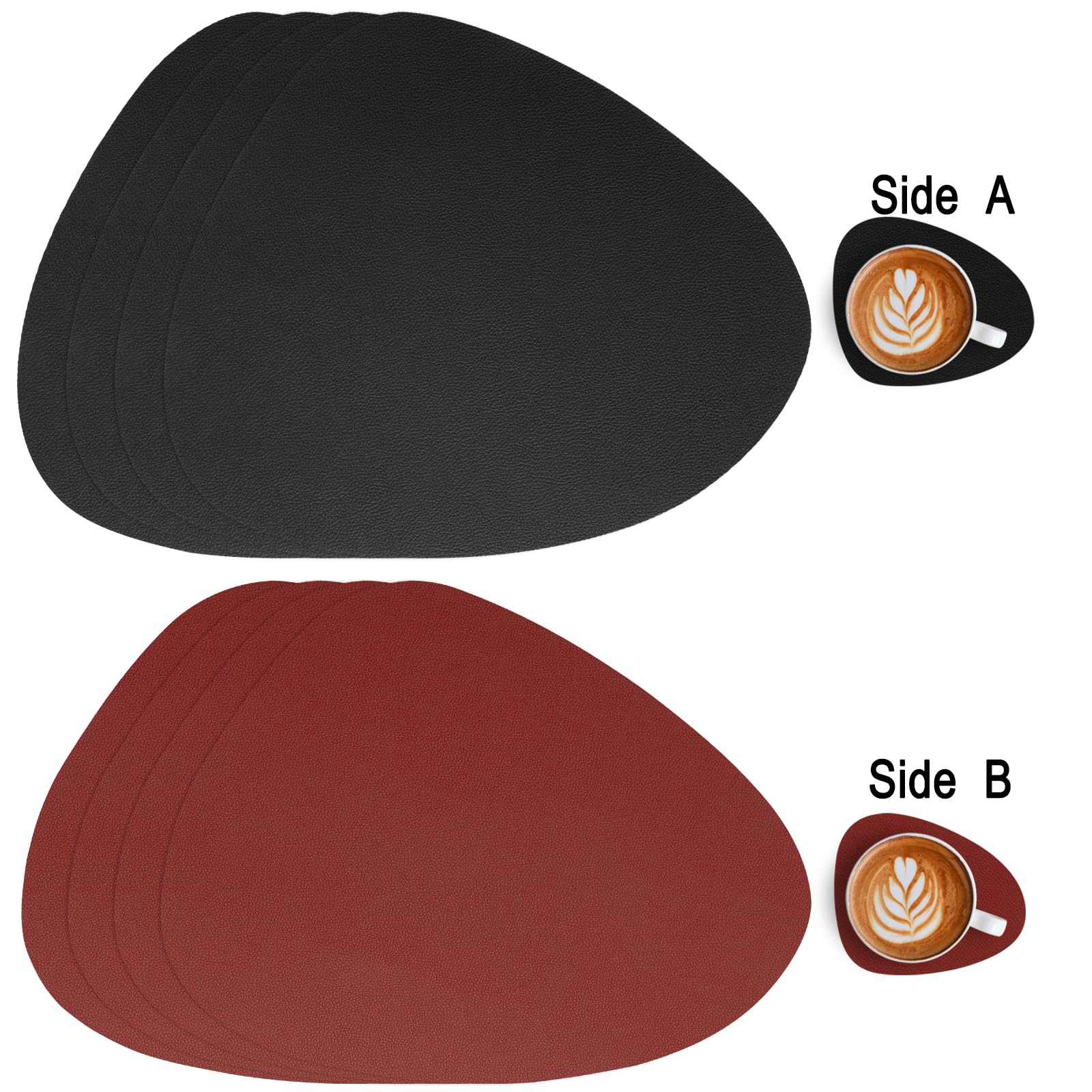 Myir JUN Lederen Placemat Rond en Onderzetters, Tafelmatten Waterdichte Afveegbare Dubbelzijdige Plaats Matten Koffiematten Antislip Wasbare Placemats en Coaster (Grijs Beige, Sets 6