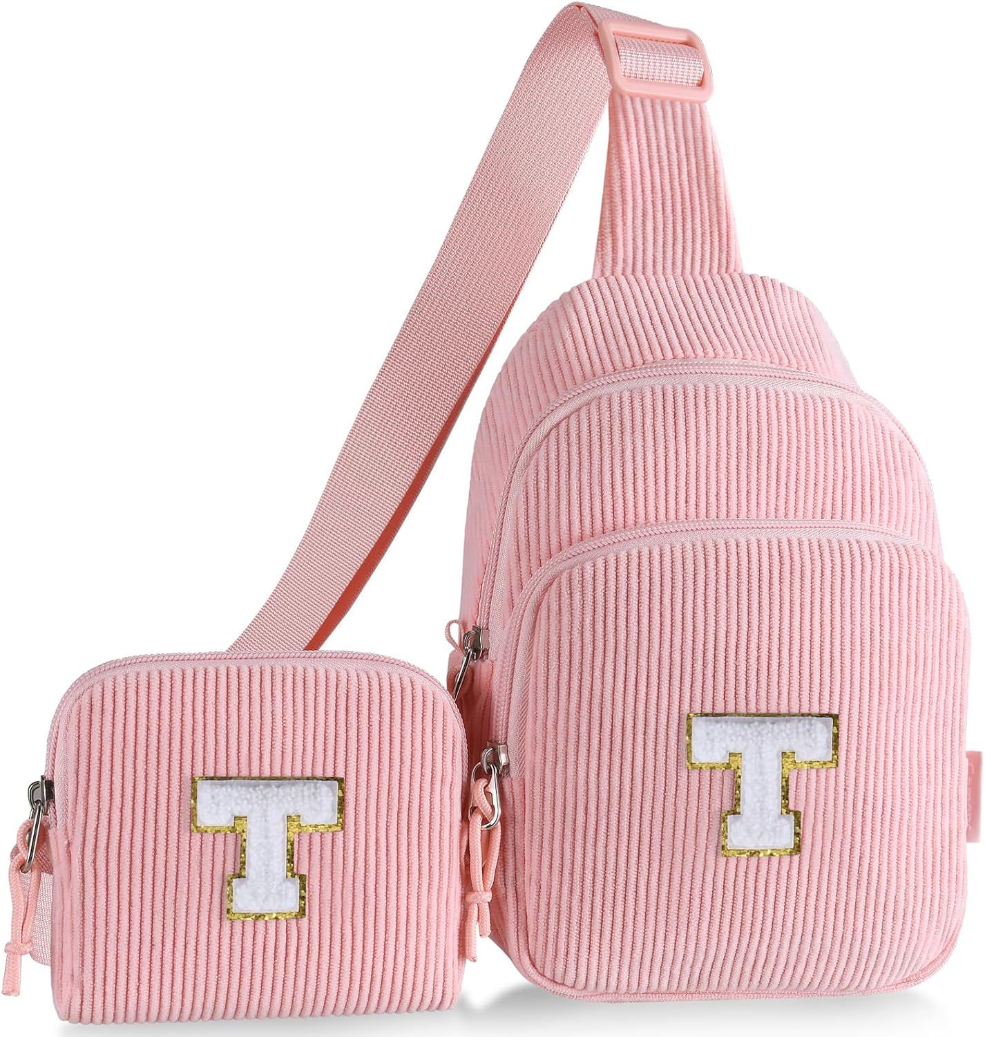 Birthday Gifts for 4 5 6 7 8 9 10 11 12 13 Year Old Girls, Cute Initial Crossbody Sling Bag Fanny Pack Belt Purse for Daughter Sister Teen Grandkids Personalized Gifts Pink T