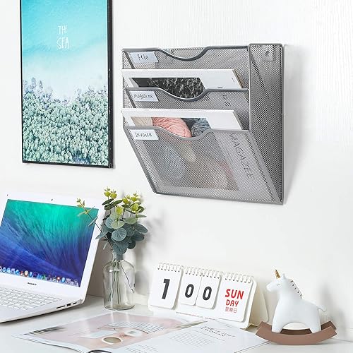 Miniatura 5 de PAG Soporte de pared colgante para archivos, organizador de correo, soporte para documentos, 3 niveles, plateado