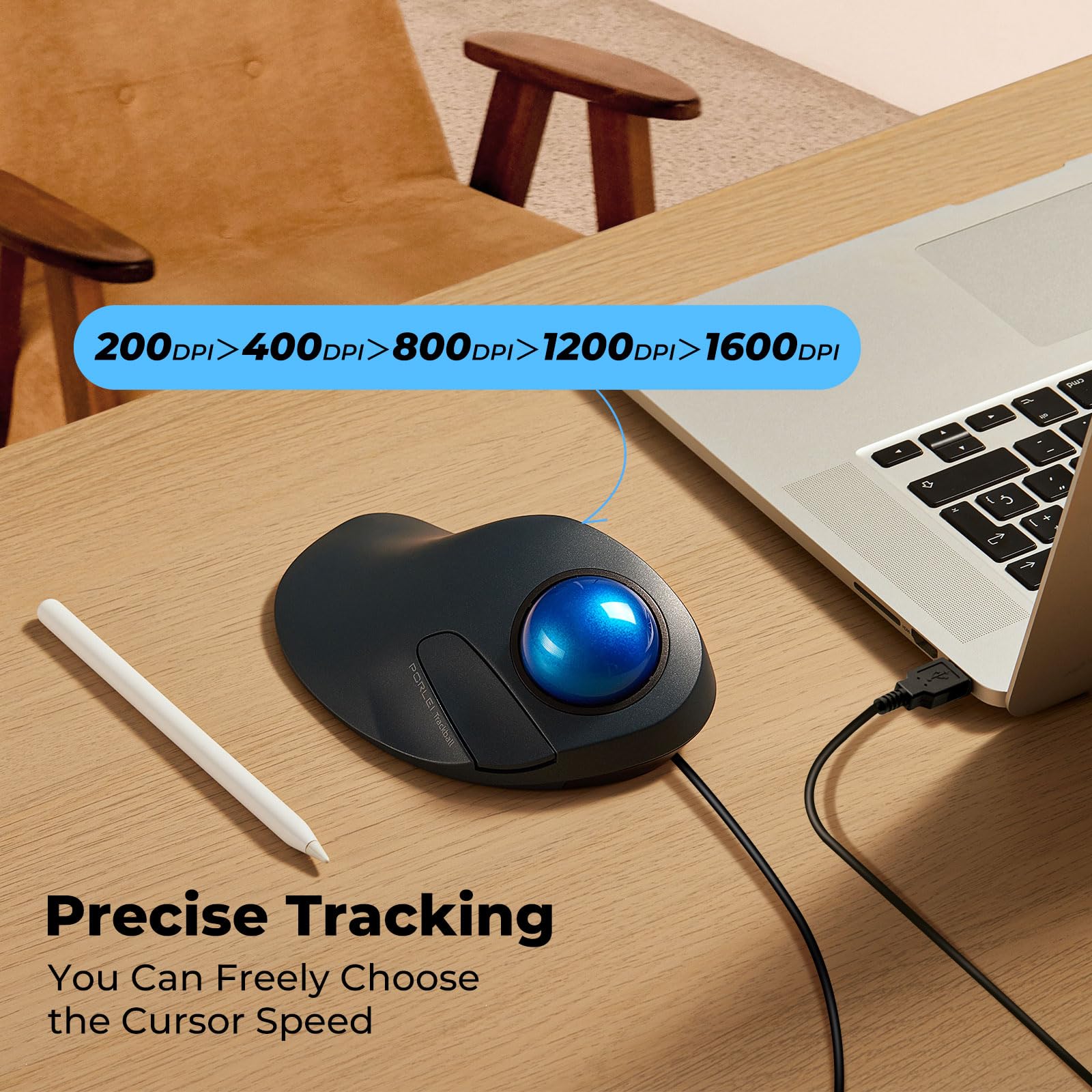 Mouse trackball cablato, facile controllo delle dita indice, design ergonomico e confortevole, riduce l'affaticamento muscolare, precisione e tracciamento fluido, compatibile per PC, laptop,