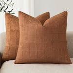 Foindtower Set of 2 Decorative Linen Check Throw Pillow Covers Neutral Farmhouse Vintage Cushion Covers Modern Boho Home Decor For Sofa Chair Couch Bedroom Living Room Outdoor,20×20 Inch,Natural Beige