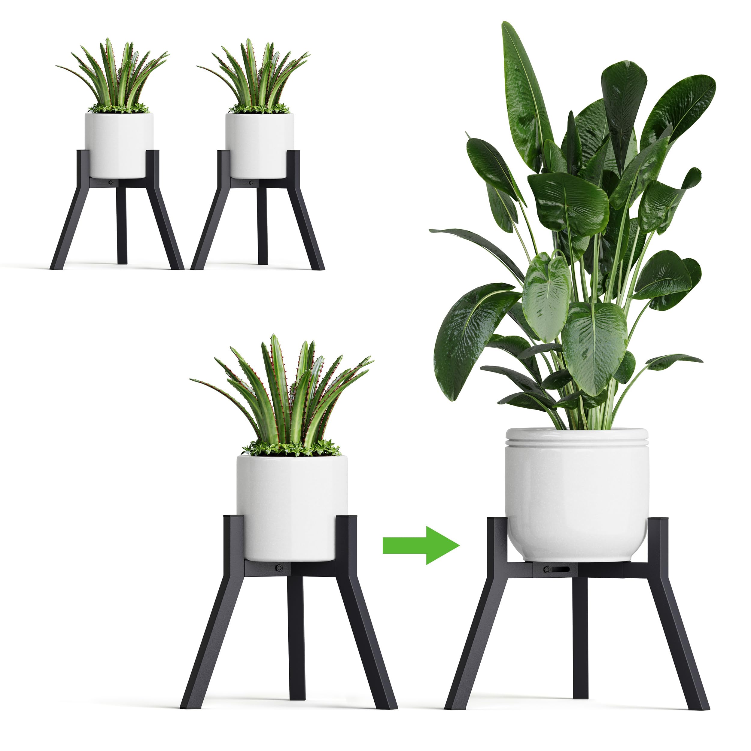 Photo 1 of IRCPEN Adjustable Plant Stands Set of 2, Metal Small Plant Holder, Heavy Duty Stable Flower Holder Stand Rack for Various Pot Sizes Indoor Outdoor Corner Living Room Balcony Office Black PS-007BK-2