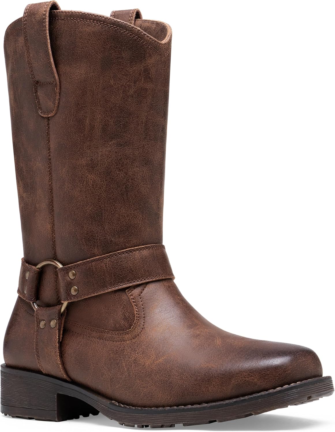 JOUSEN Cowboy Boots for Men Leather Mens Cowboy Boot Motorcycle Western Retro Square Toe Harness Mens Boot