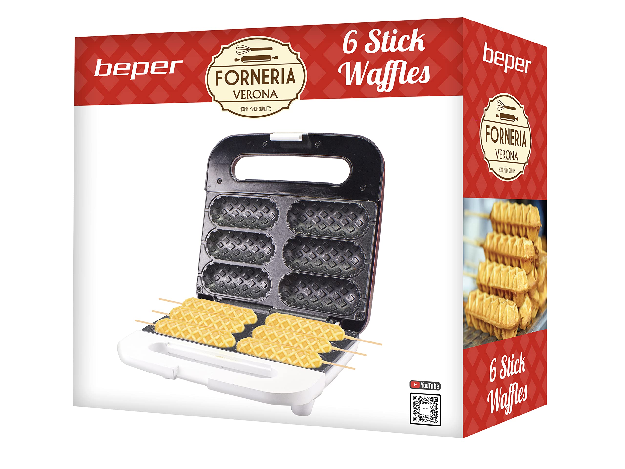 BEPER P101CUD100 Waffeleisen mit Stabform - Mini Waffeleisen für 6 Waffel in Minutenschnelle