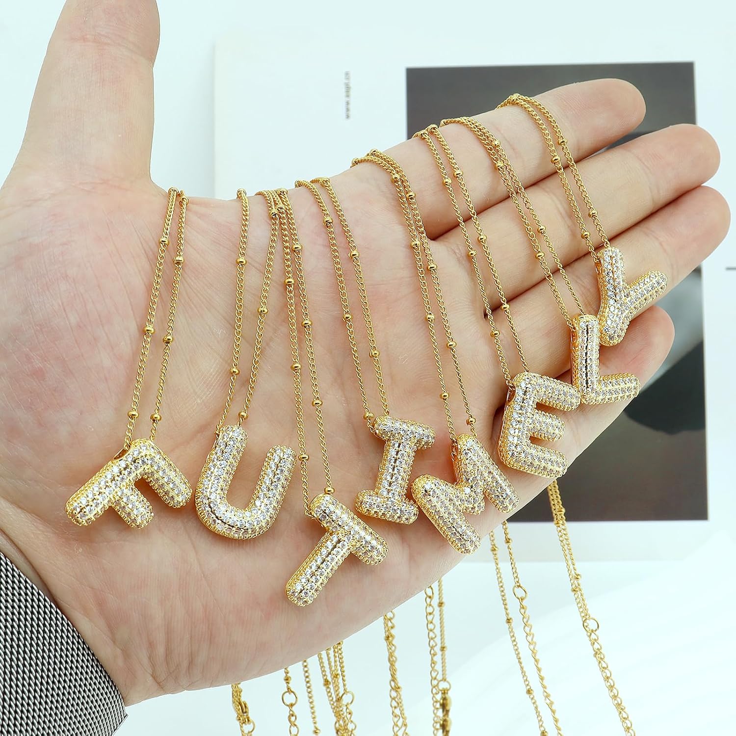 FUTIMELY Women's Gold Initial Necklace | Puffy Alphabet Pendant | Personalized Name Gifts | Trendy Balloon Chain With Zircon Crystals - Image 7