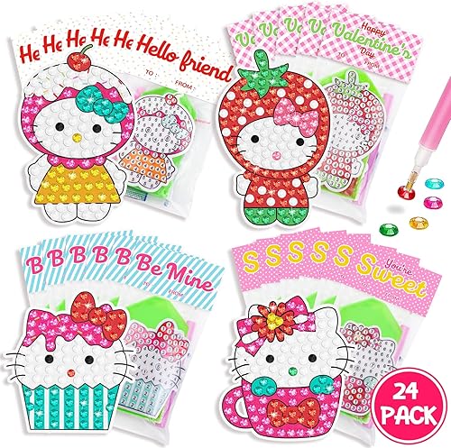Regalos para el día de San Valentín para niños, paquete de 24 tarjetas de San Valentín con kits de calcomanías de pintura de diamantes 5D,