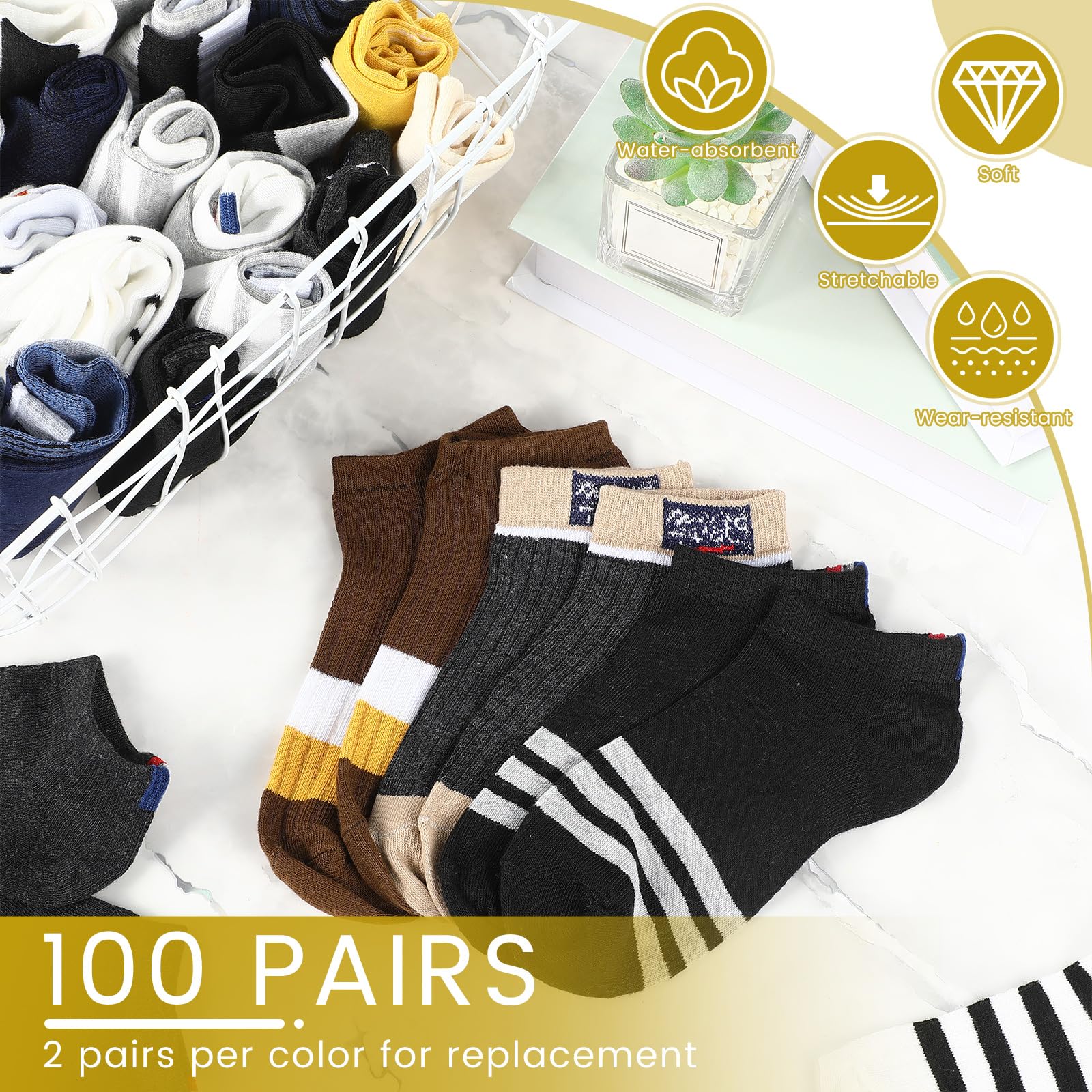 Mepase 100 pares de calcetines de tobillo de corte bajo a granel para hombres sin hogar, unisex, transpirables, invisibles, cómodos, absorbentes del sudor, calcetines atléticos, paquete a granel para