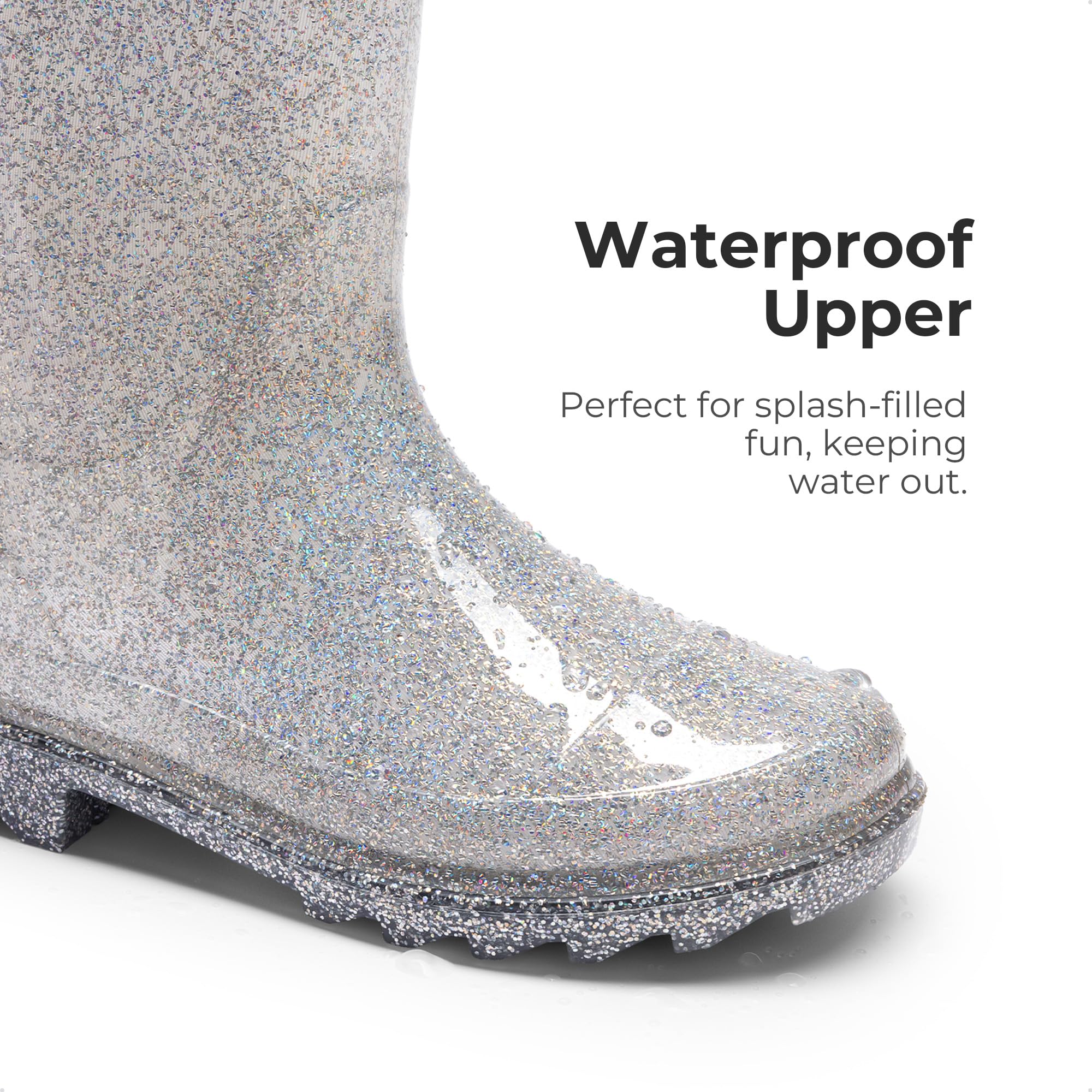 DREAM PAIRS Dziecięce buty przeciwdeszczowe dla chłopców i dziewcząt z łatwymi do zakładania uchwytami, błyszczące, wodoodporne buty do zabawy na świeżym powietrzu, buty przeciwdeszczowe, unisex