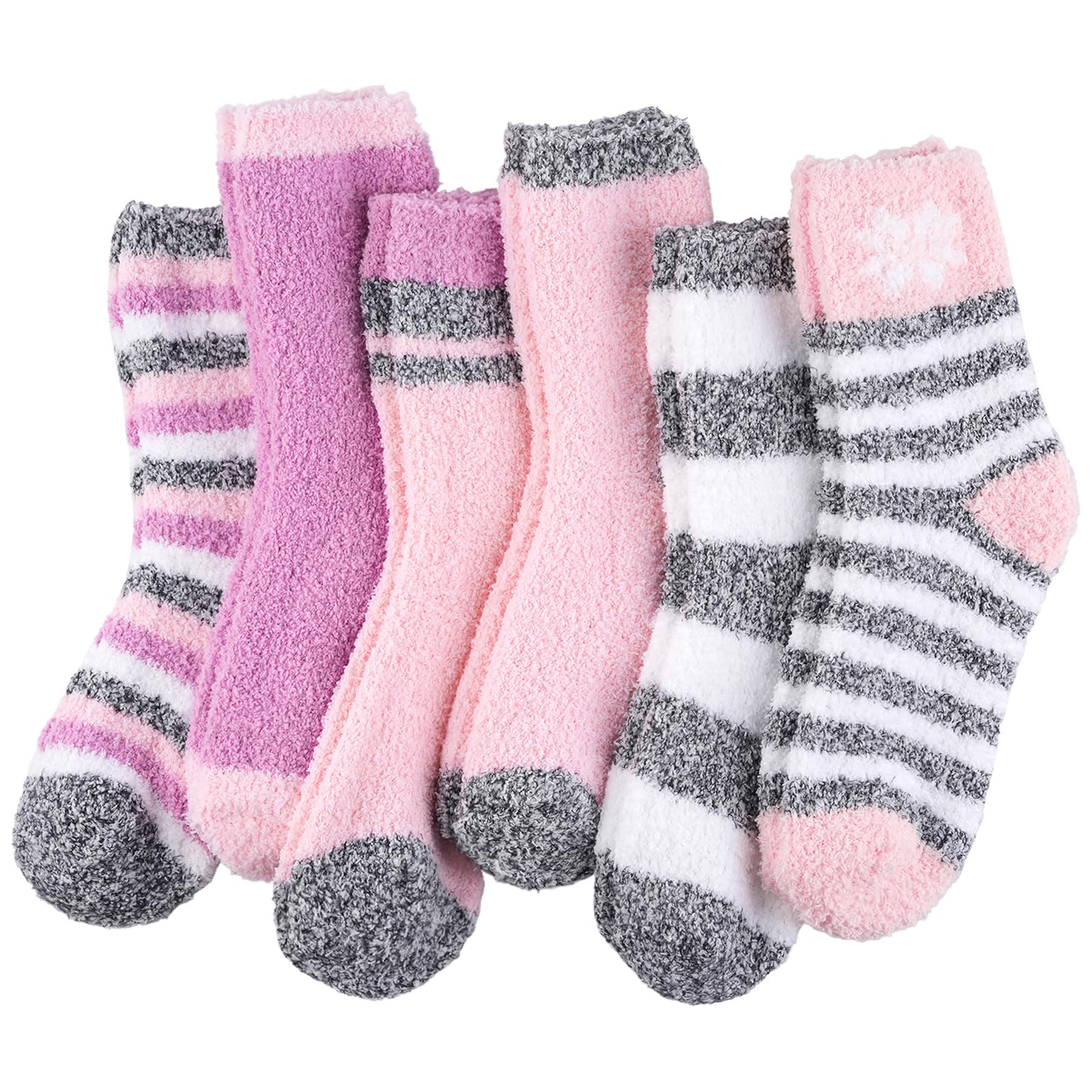 Toes Home Women's 6 Pairs Pink Fluffy Socks For - Winter Warm Cozy Girls Super Soft Fuzzy Home Bed Socks