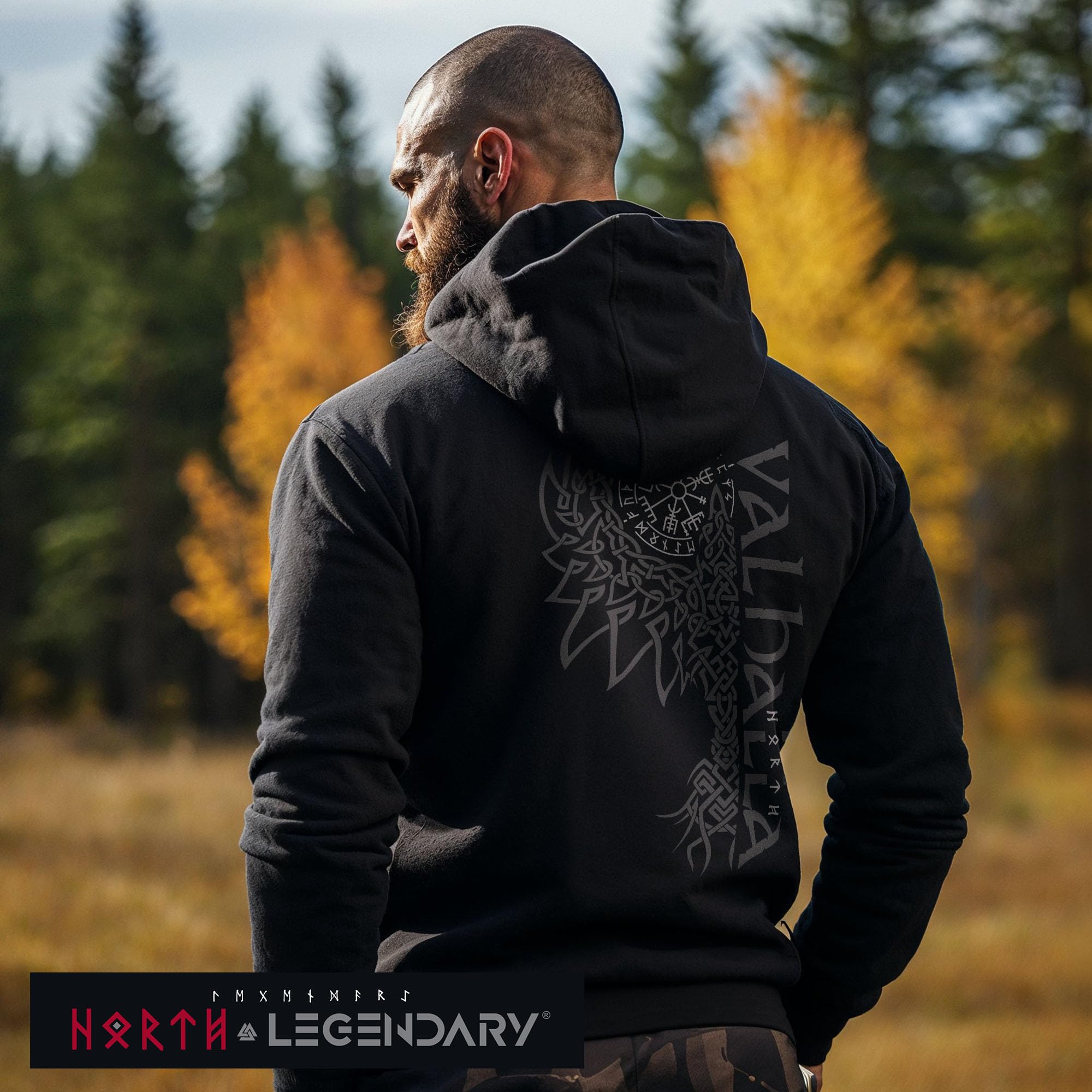 Herren Sweatjacke mit Kapuze - Valhalla Rabe Rücken Aufdruck - nordische Wikinger Walhalla Zipper, Valhalla Viking