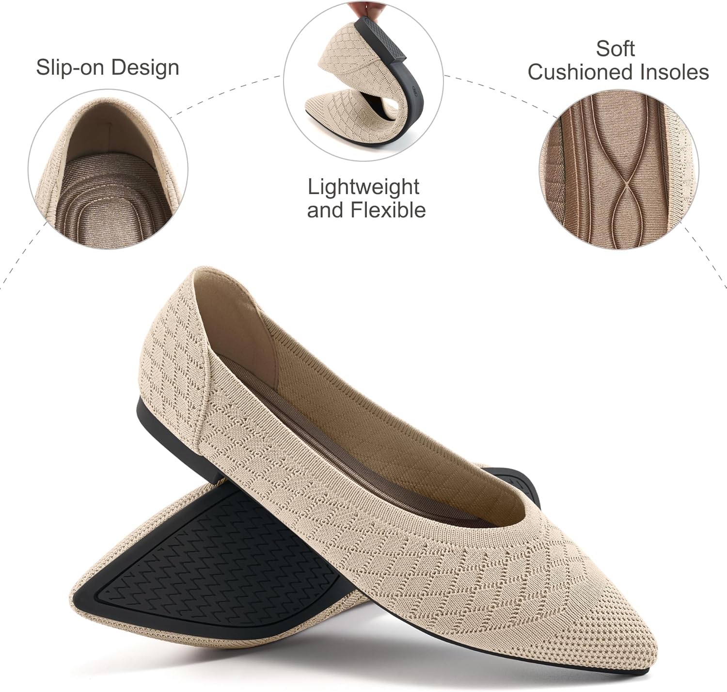 Aomigoct Dressy Comfortable Womens Flats: Point Toe & Breathable Knit for Office All-Day Wear - Flexible Cushioned Sole for Effortless in Work - Professional Women - Image 5