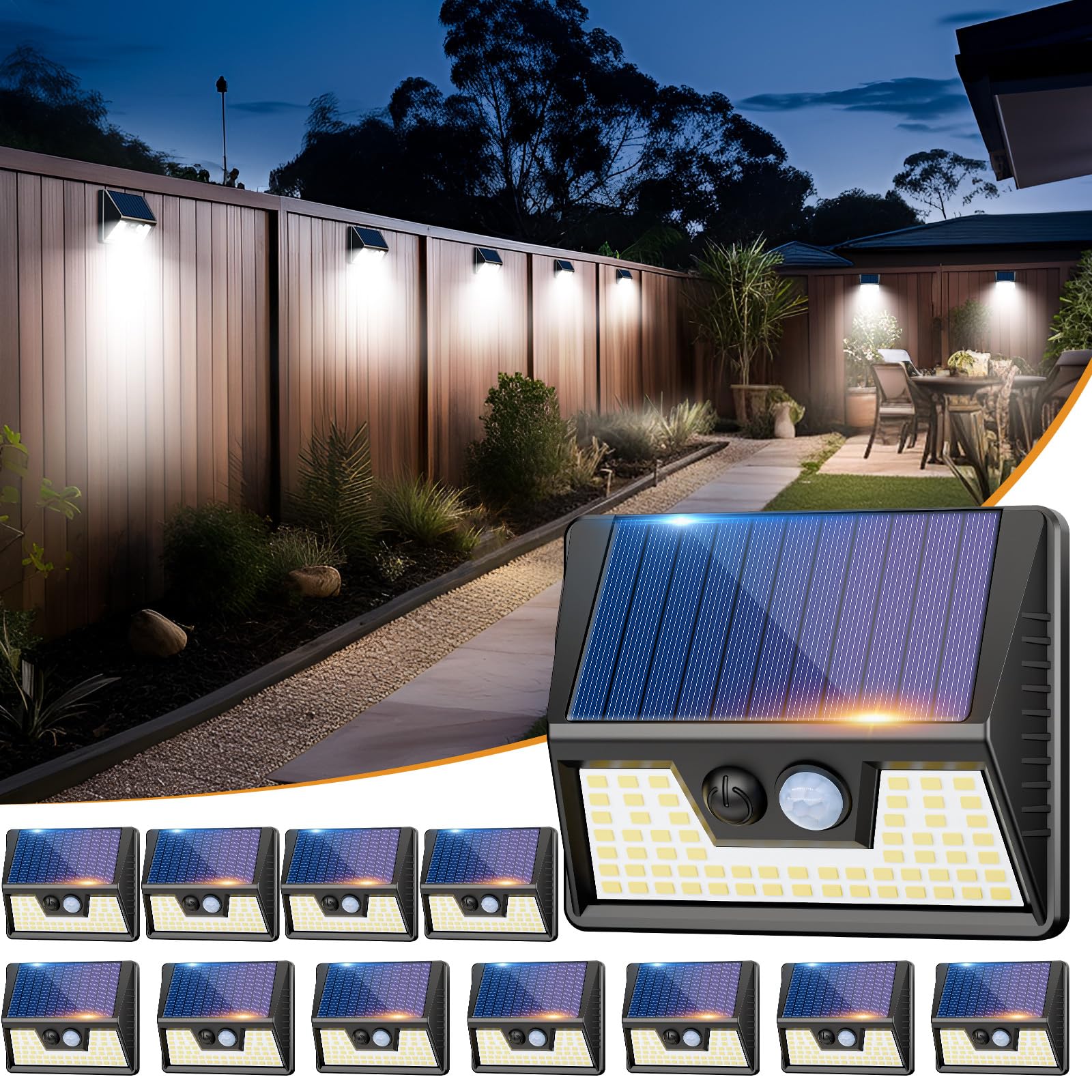 vighep Solar Lights Outdoor Motion Sensor- Led Security Lights IP65 Waterproof, 3 Lighting Modes