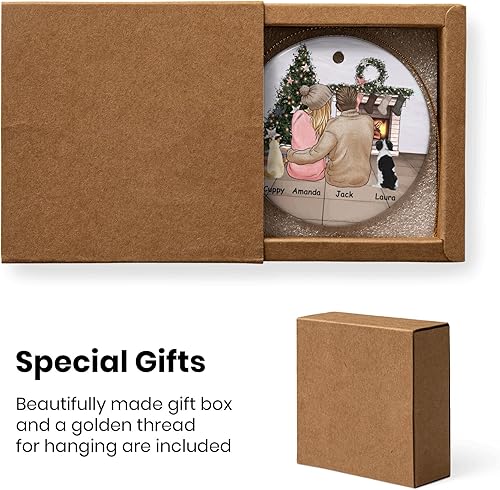 Miniatura 6 de Adorno de Navidad familiar personalizado 2022, nombre personalizado de raza, gato, perro, para pareja de Navidad, círculo redondo, adorno de