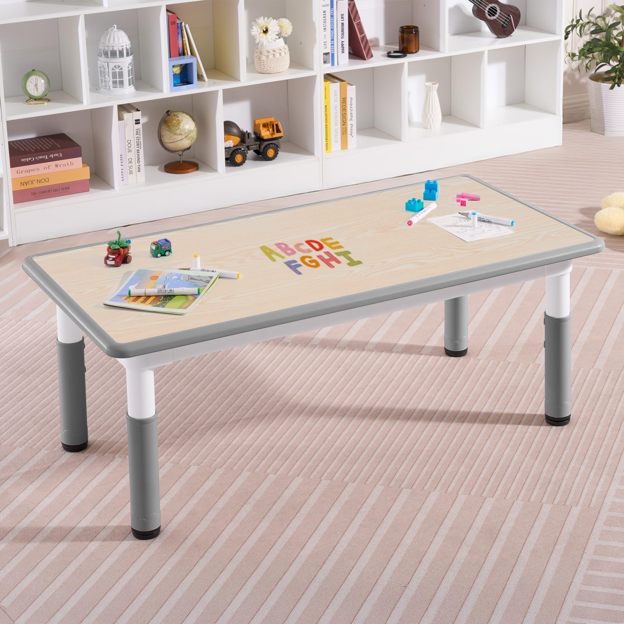 GITAWUSA Adjustable Kids Table, Arts and Crafts Child Table with Graffiti Desktop, 7 Level Height Adjustable Children Table for Ages 3-8, Easy to Wipe Toddler Desk for Classrooms/Daycares/Homes