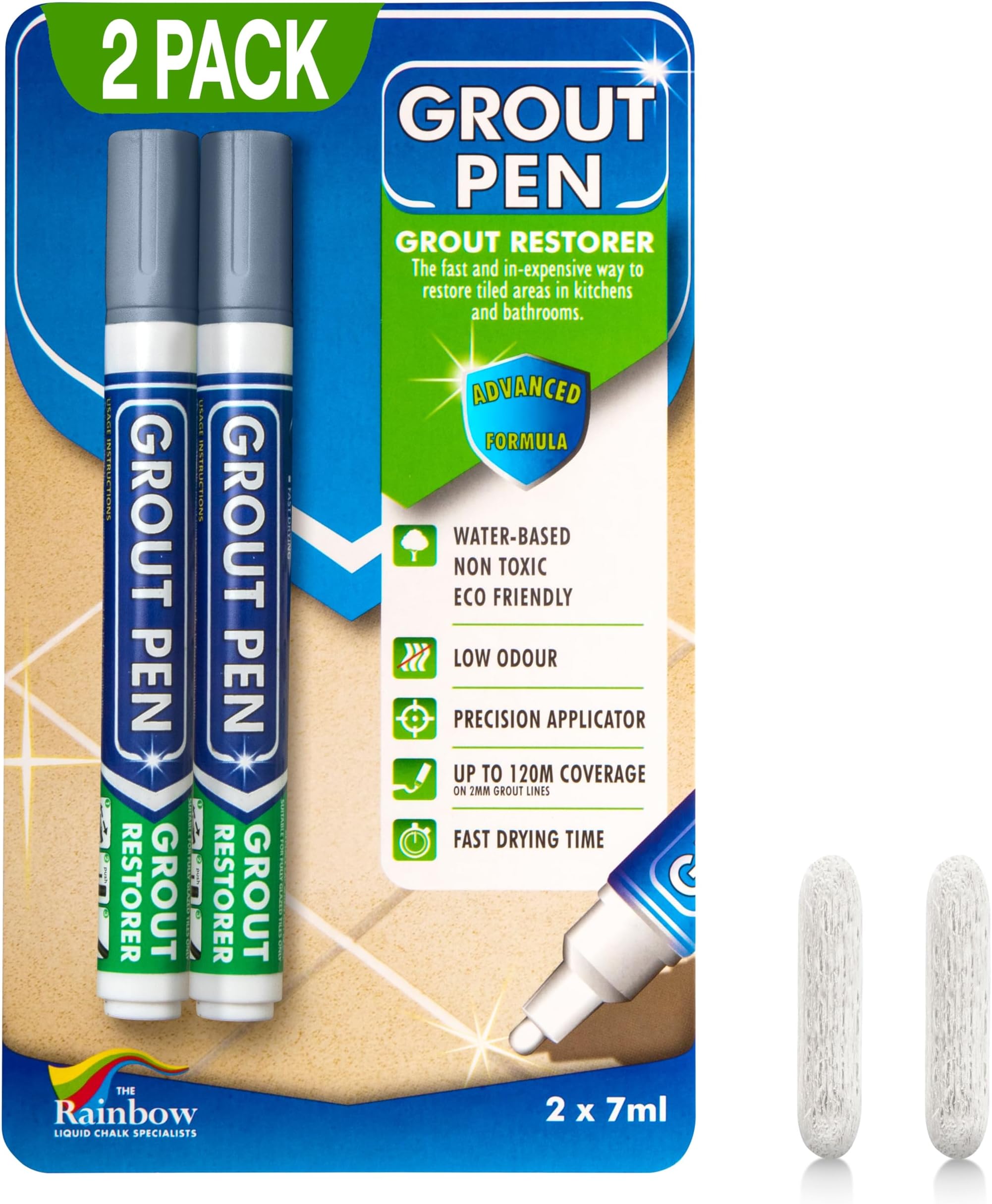 Twin Pack (GREY) Grout Pen - Designed for restoring tile grout in bathrooms & kitchens